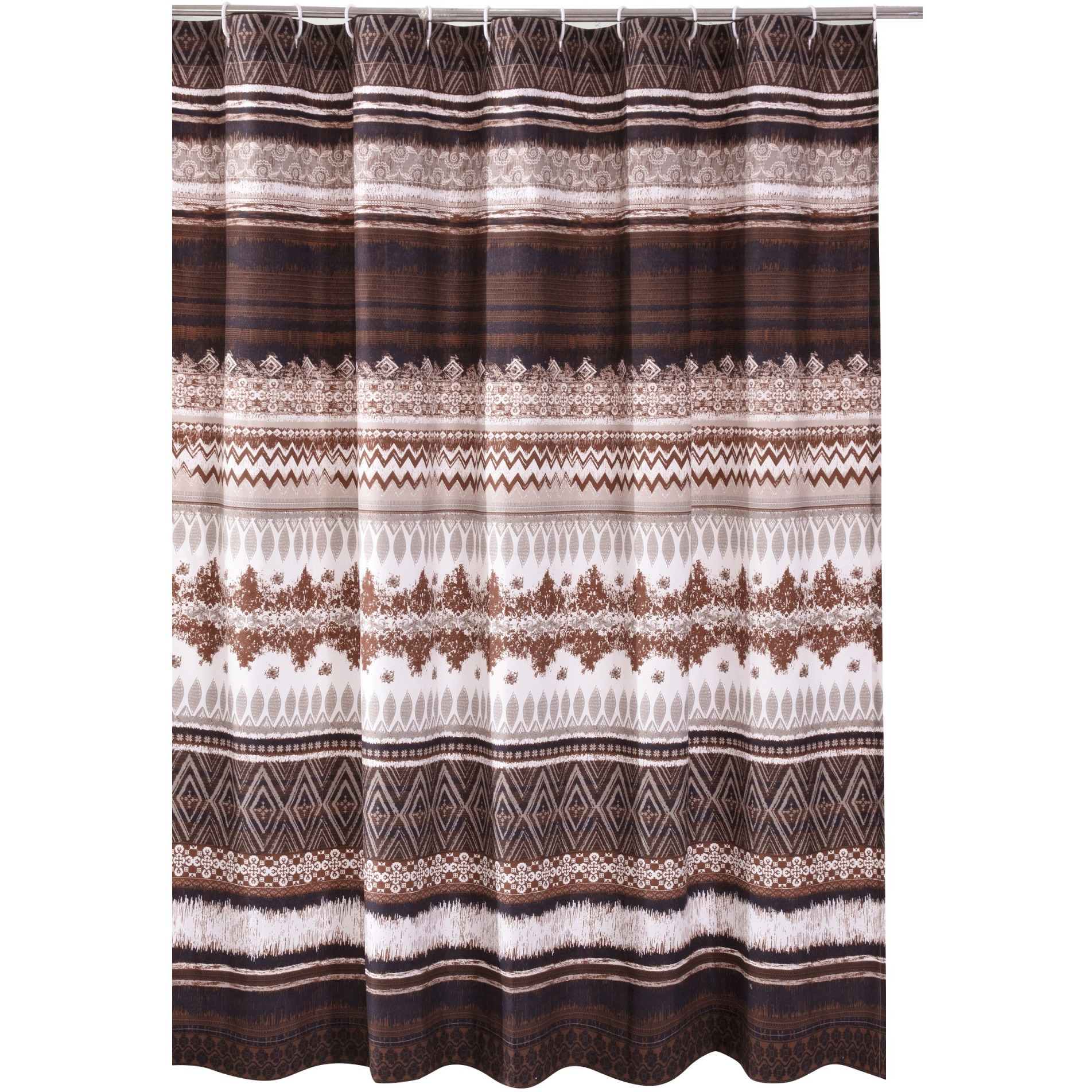 Roca 72 Inch Shower Curtain, Coffee Brown Striped Printing, Button Holes