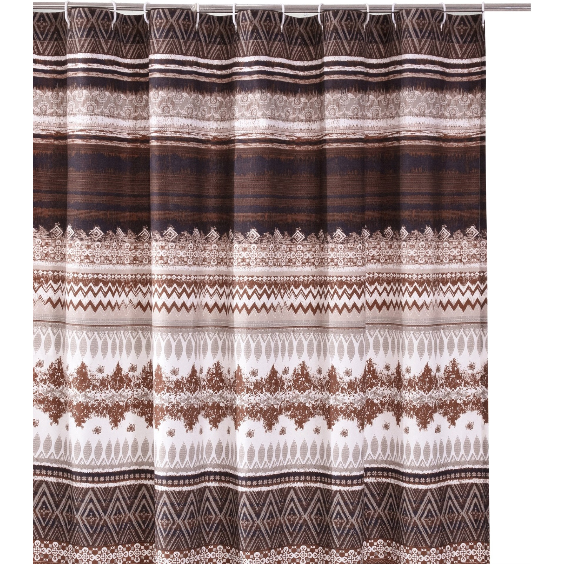 Roca 72 Inch Shower Curtain, Coffee Brown Striped Printing, Button Holes