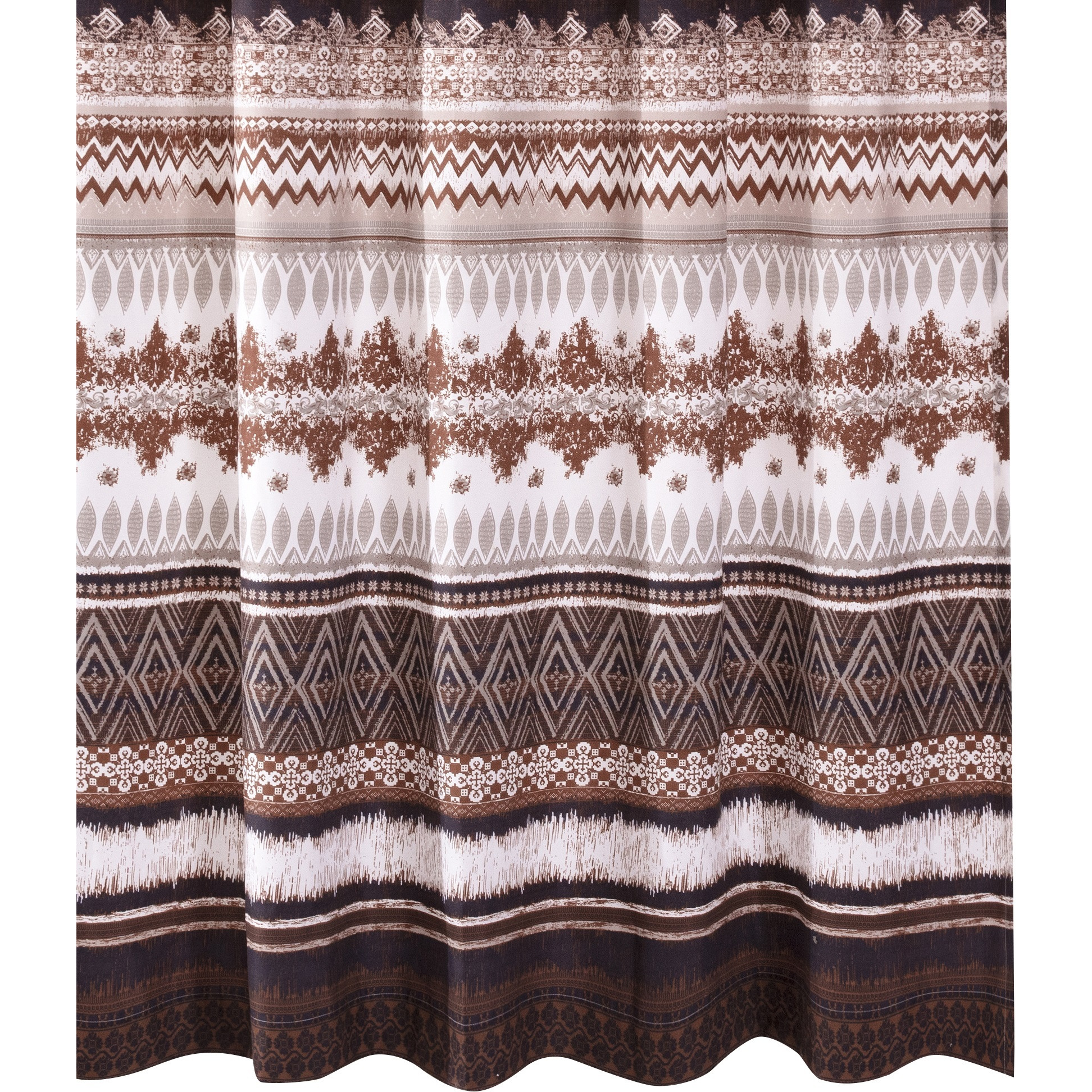 Roca 72 Inch Shower Curtain, Coffee Brown Striped Printing, Button Holes