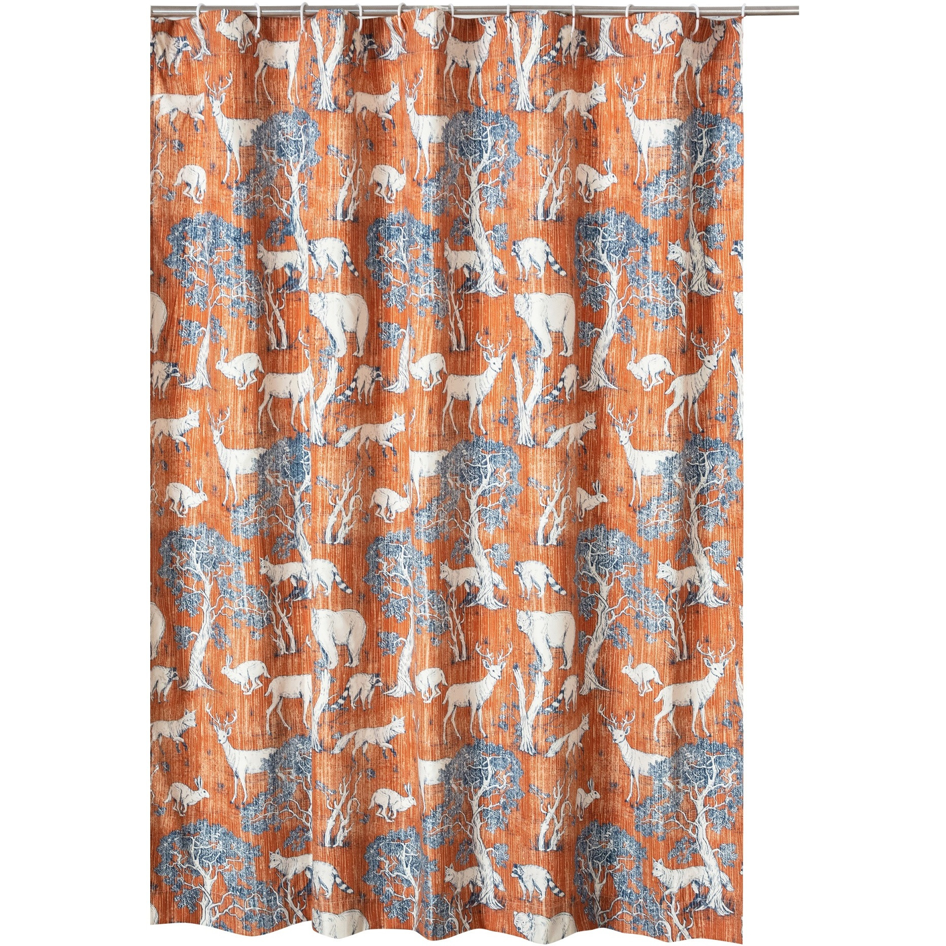 Gin 72 Inch Shower Curtain, Fun Deer and Bears Print, Orange Microfiber