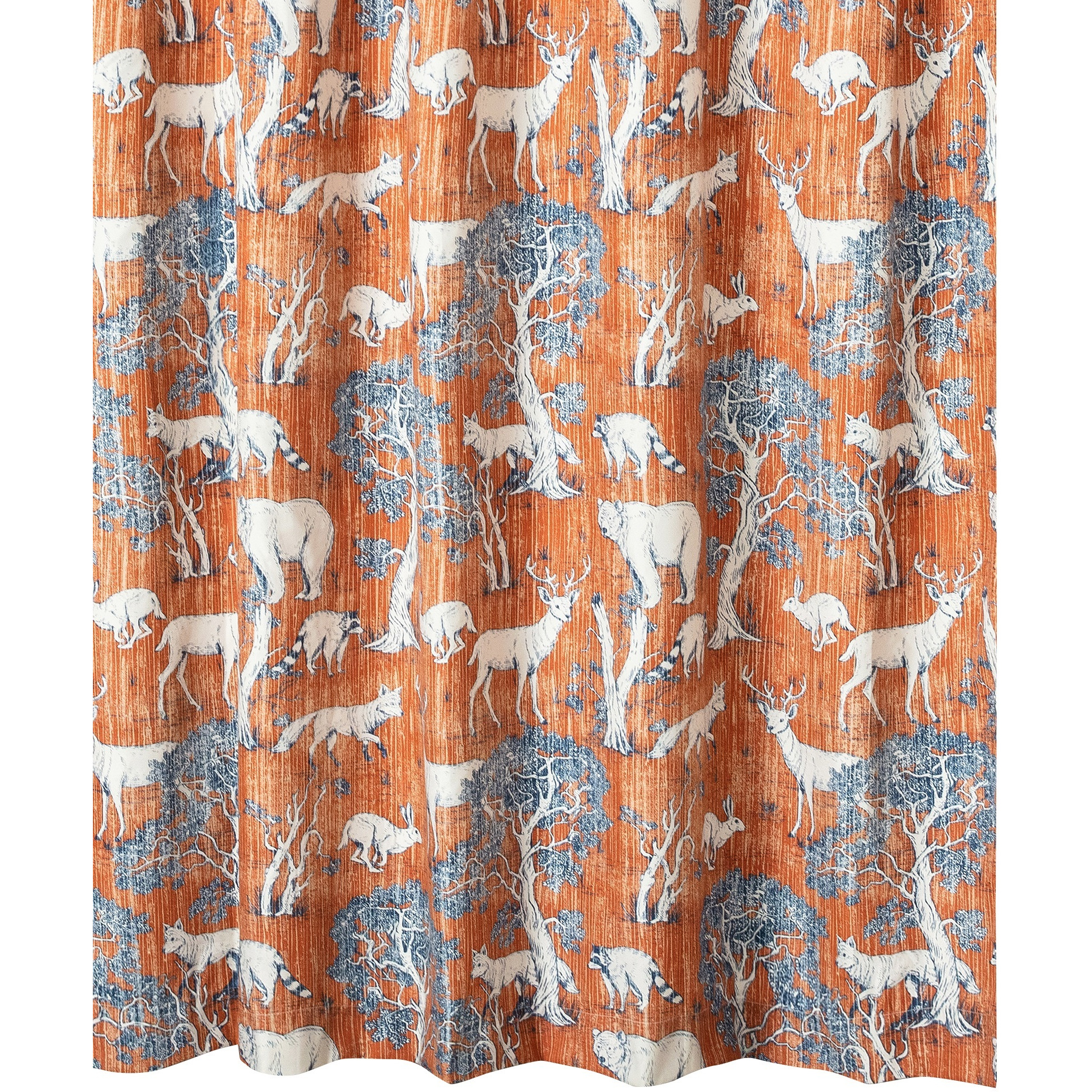 Gin 72 Inch Shower Curtain, Fun Deer and Bears Print, Orange Microfiber