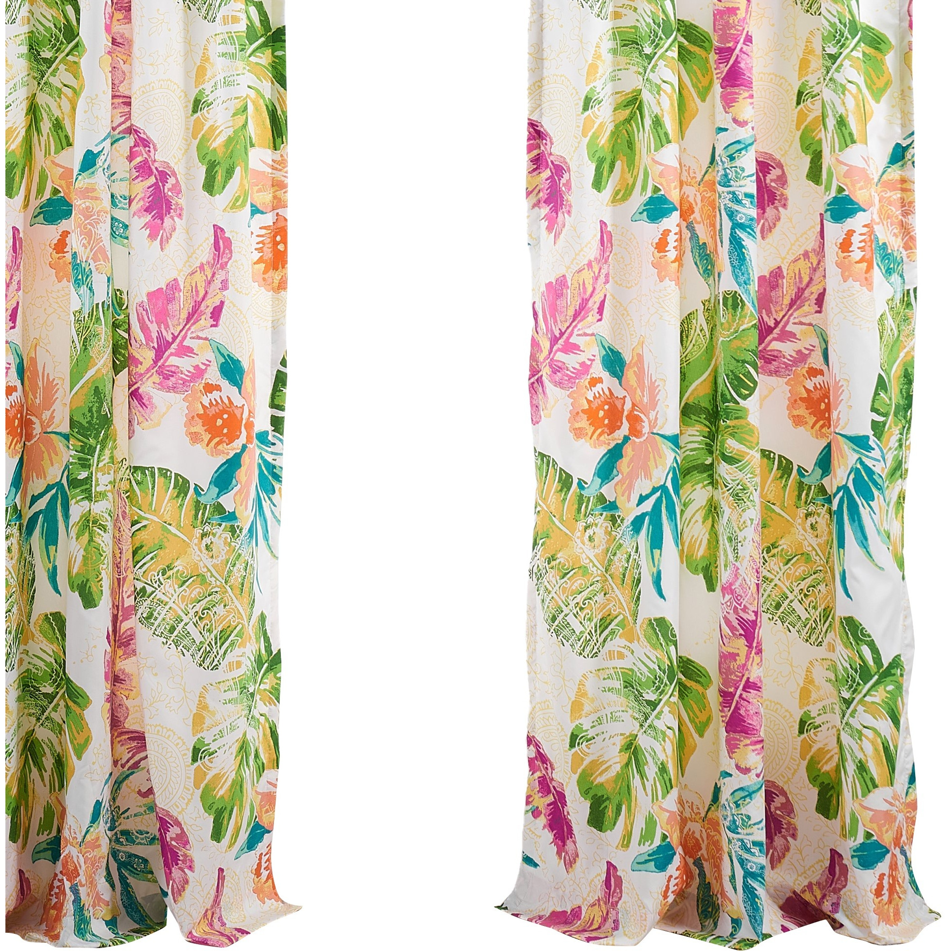 Porto 84 Inch Panel Window Curtains, Tropical Palm Leaves, Green and Blue