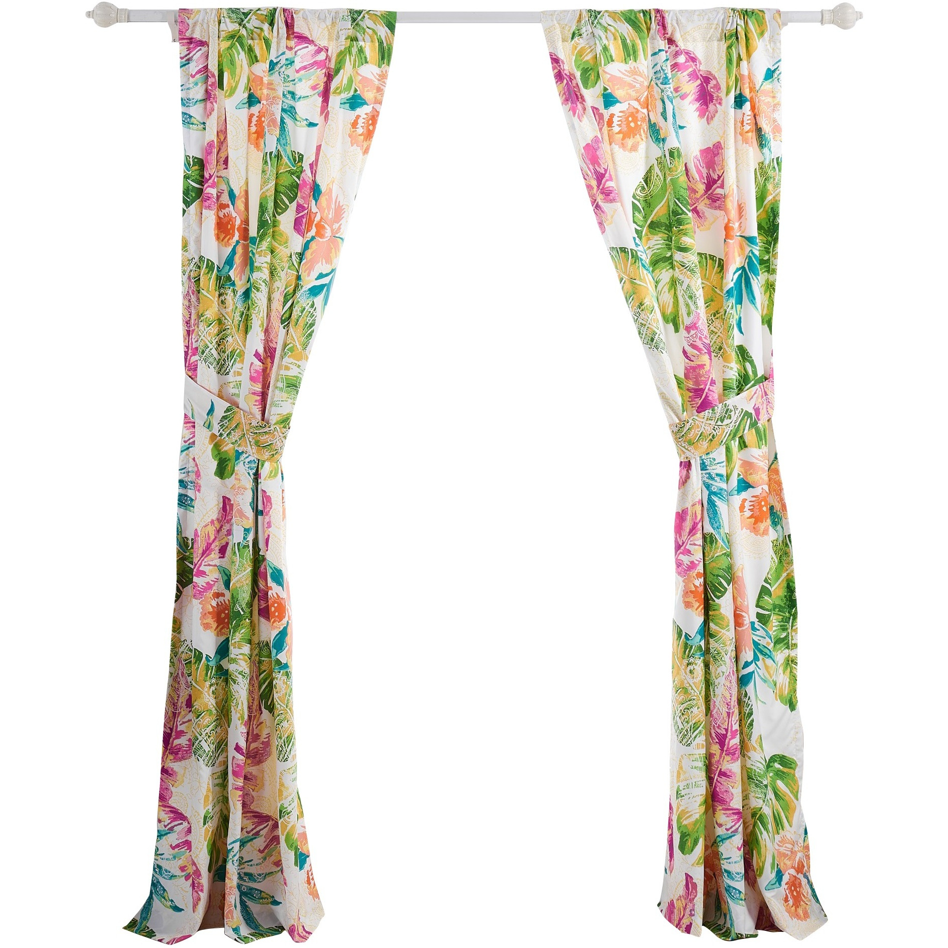 Porto 84 Inch Panel Window Curtains, Tropical Palm Leaves, Green and Blue