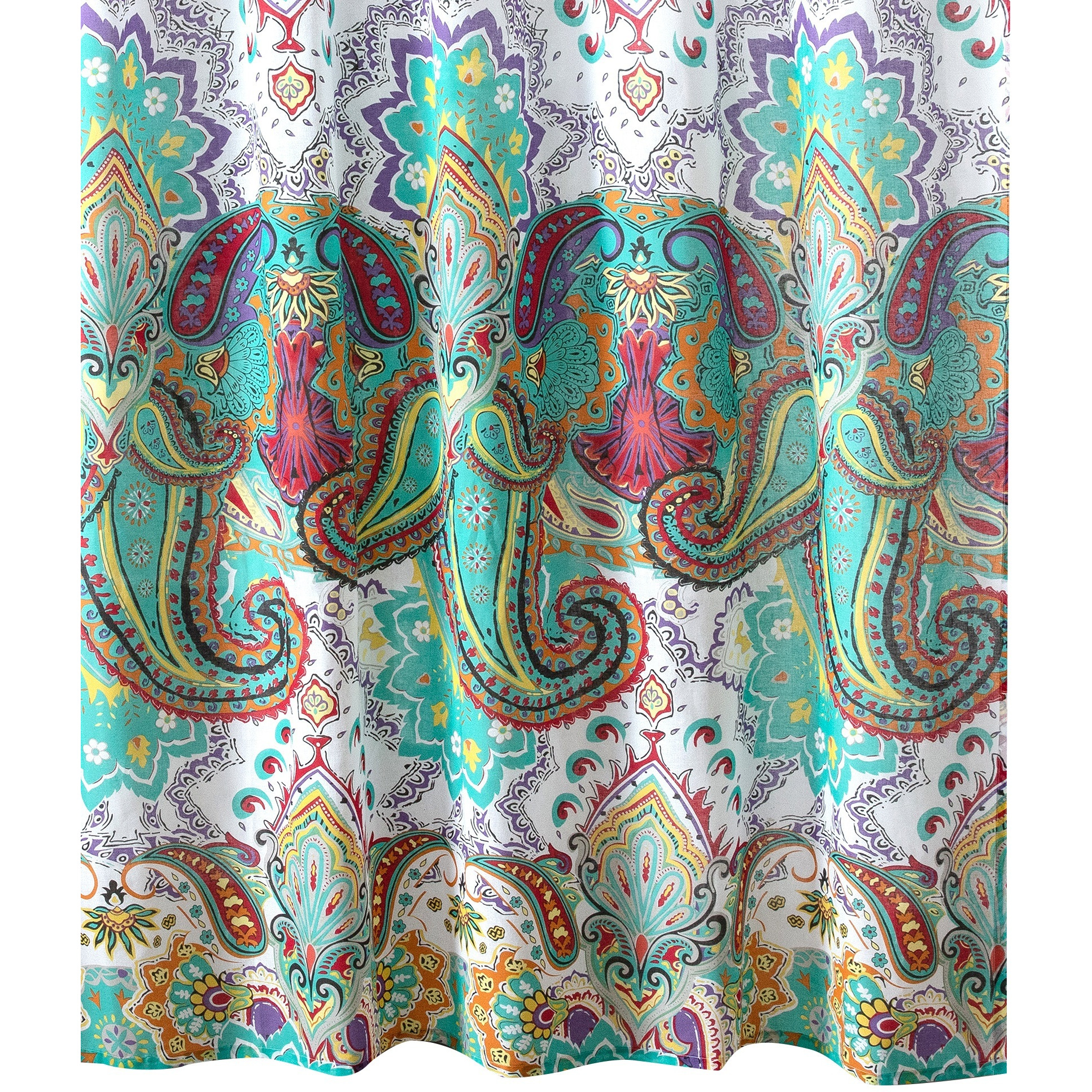 Vana 72 Inch Shower Curtain, Microfiber Fabric, Blue and Red Paisleys Print