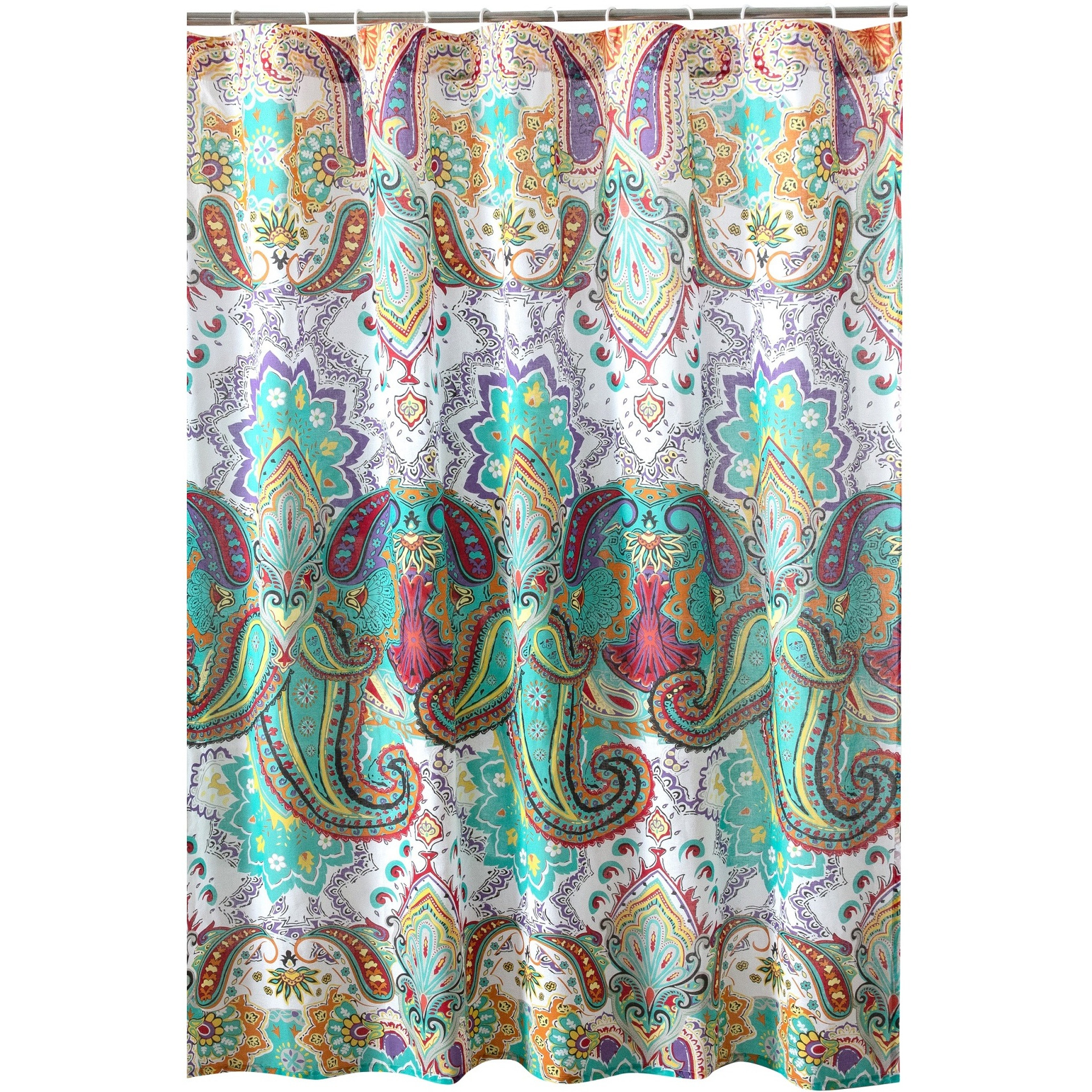 Vana 72 Inch Shower Curtain, Microfiber Fabric, Blue and Red Paisleys Print
