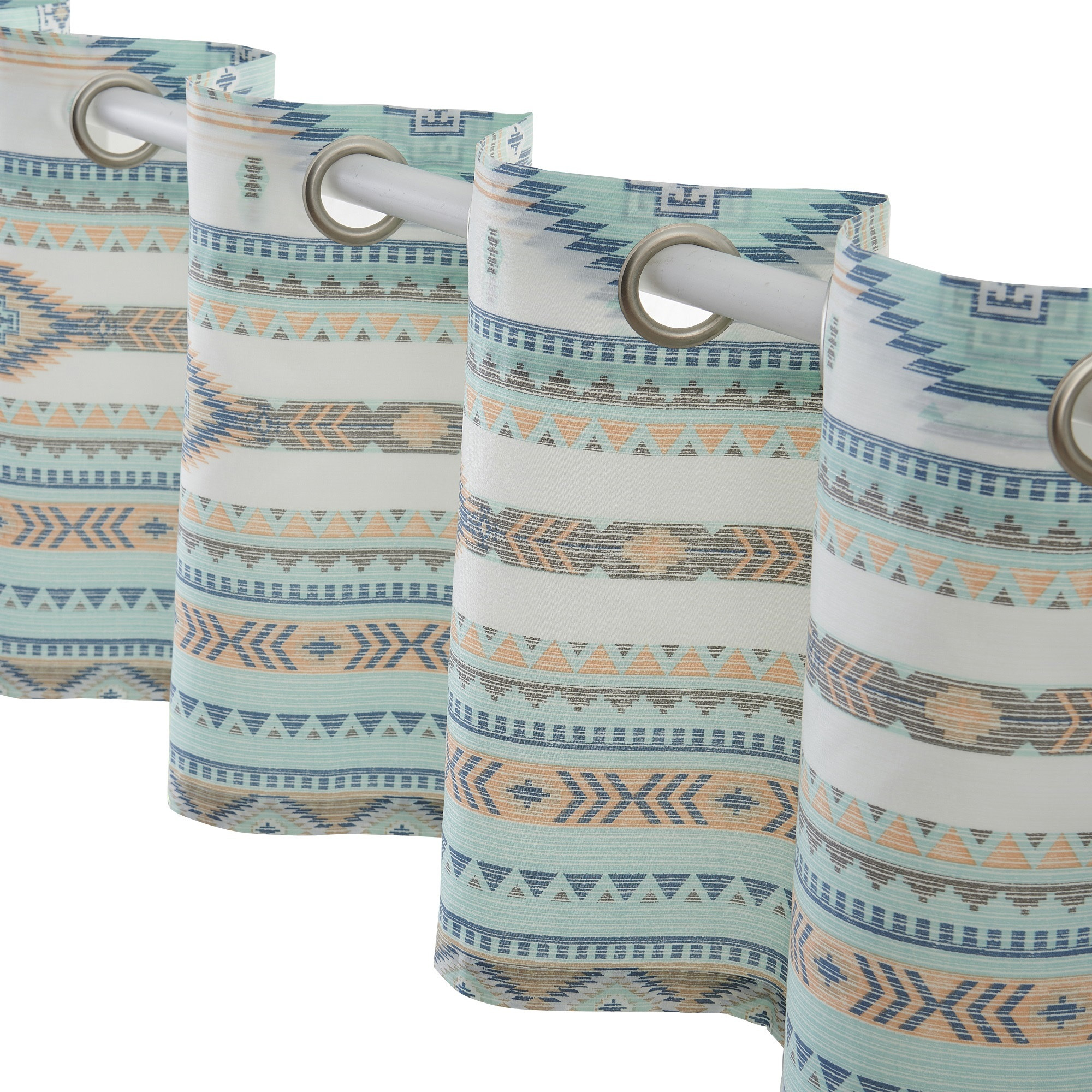 Kiev 84 Inch Window Valance, Microfiber Blue Southwest Design, Grommets