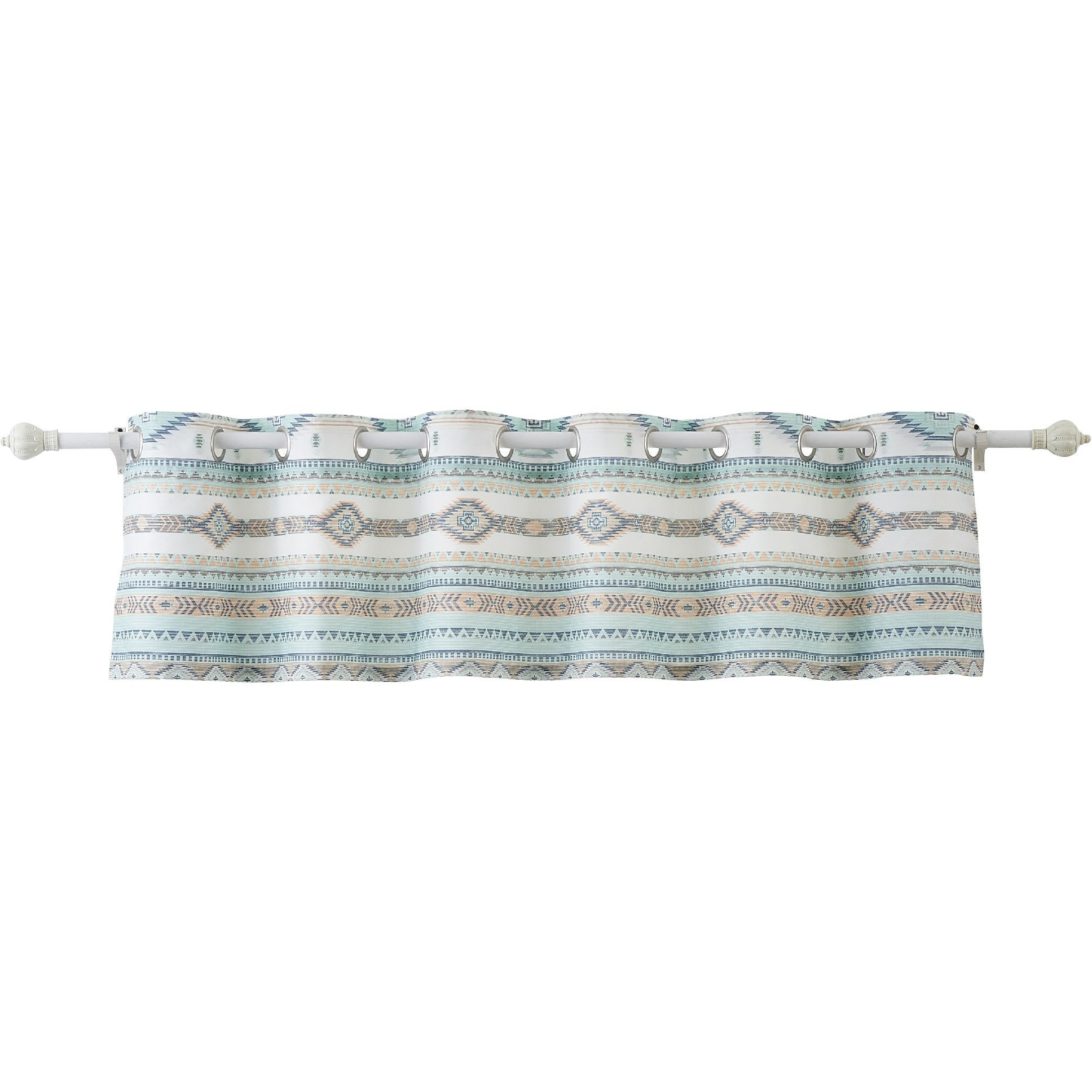 Kiev 84 Inch Window Valance, Microfiber Blue Southwest Design, Grommets