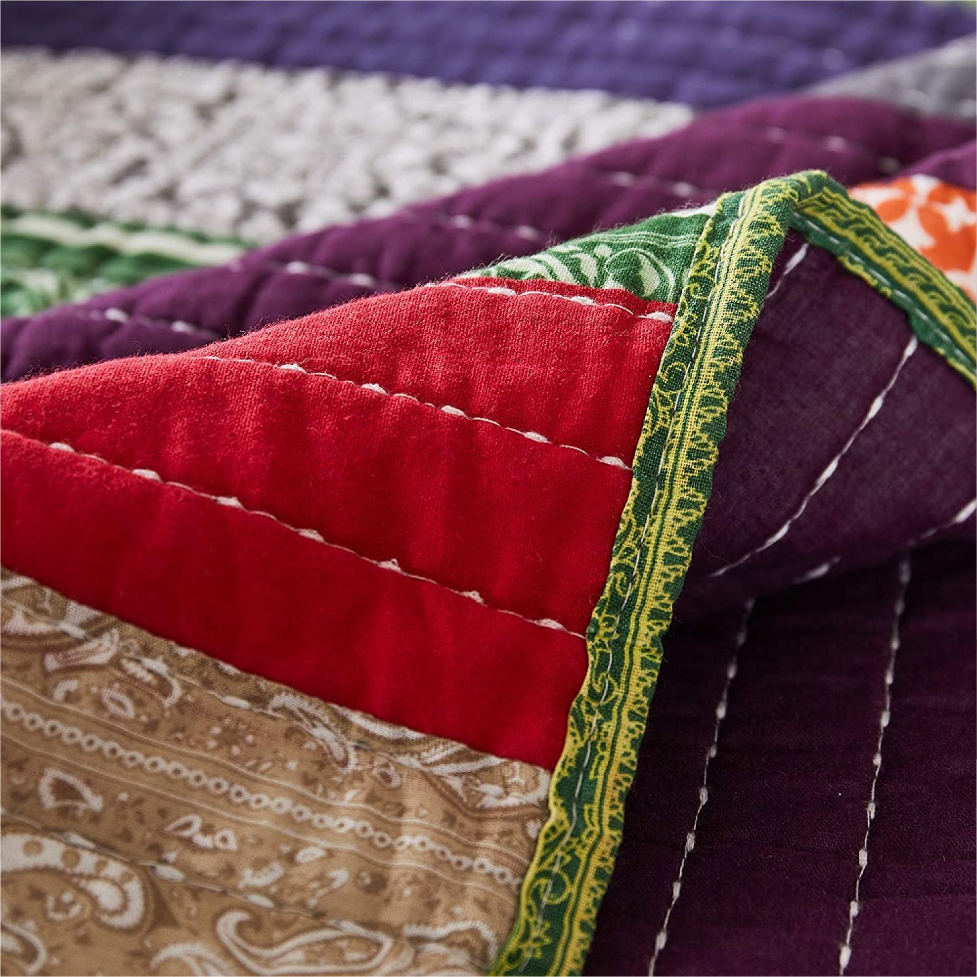 60 Inch Cotton Throw Blanket, Multi Color Stripes, Kantha Hand Quilting