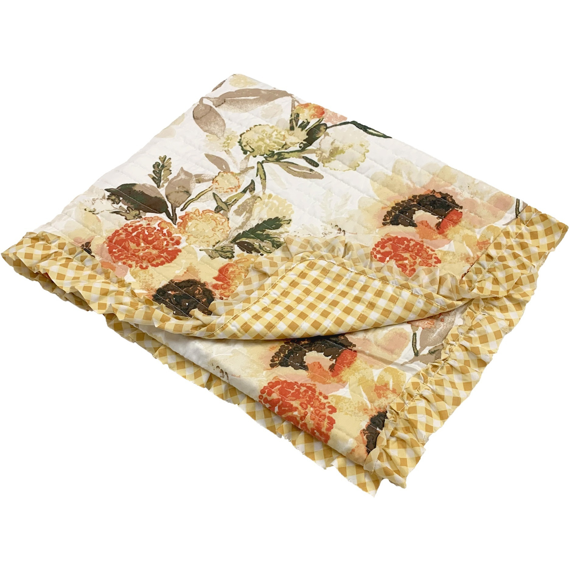 Kelsa 50 x 60 Channel Quilted Throw Blanket, Cotton Fill, Gold Sunflowers