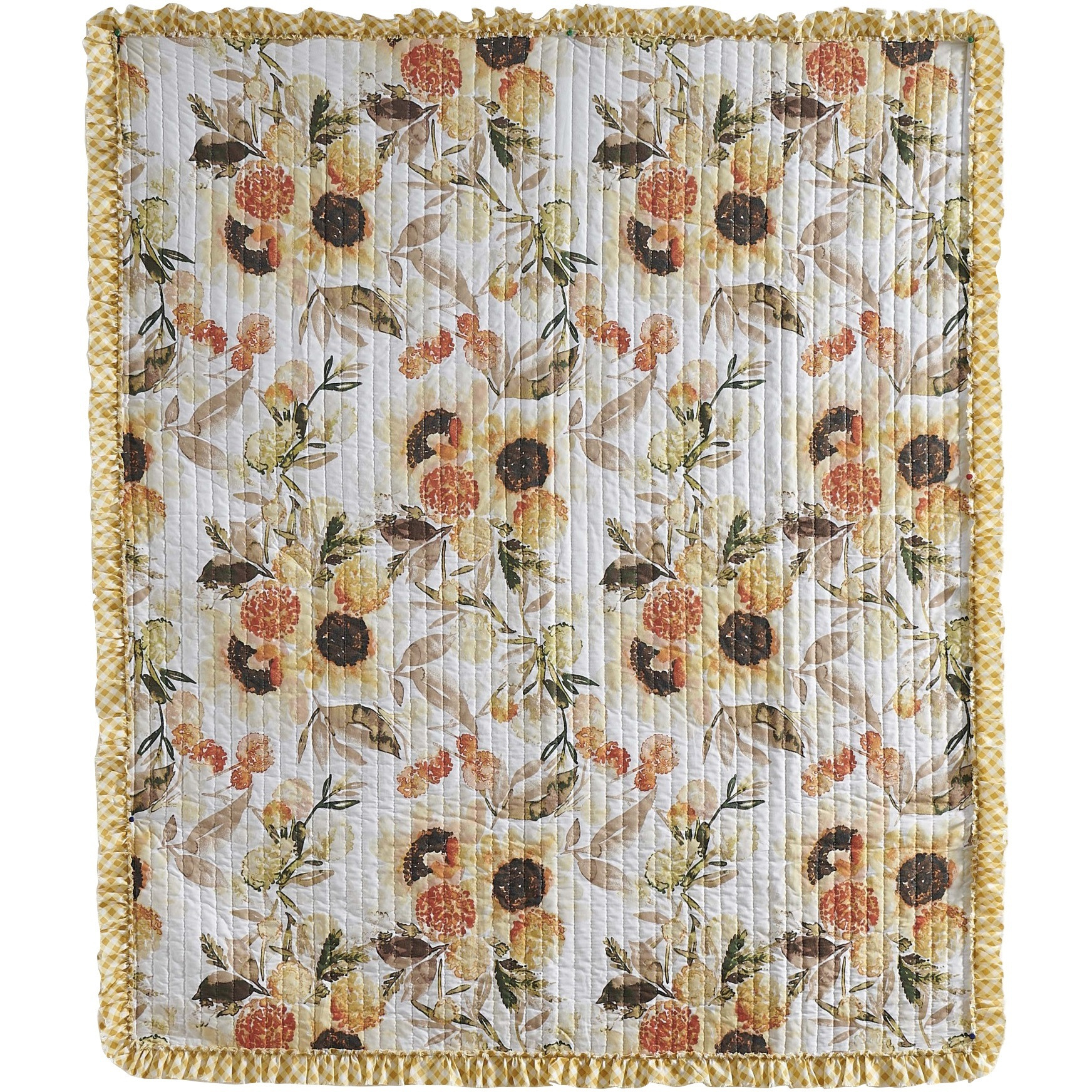 Kelsa 50 x 60 Channel Quilted Throw Blanket, Cotton Fill, Gold Sunflowers