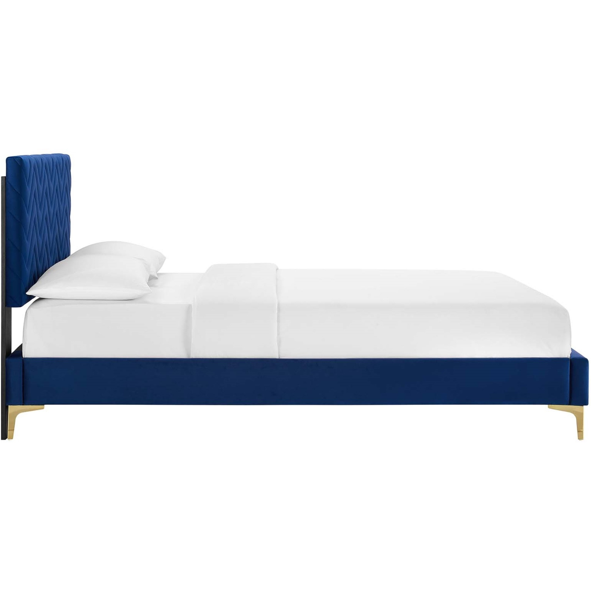 Leah Chevron Tufted Performance Velvet Full Platform Bed