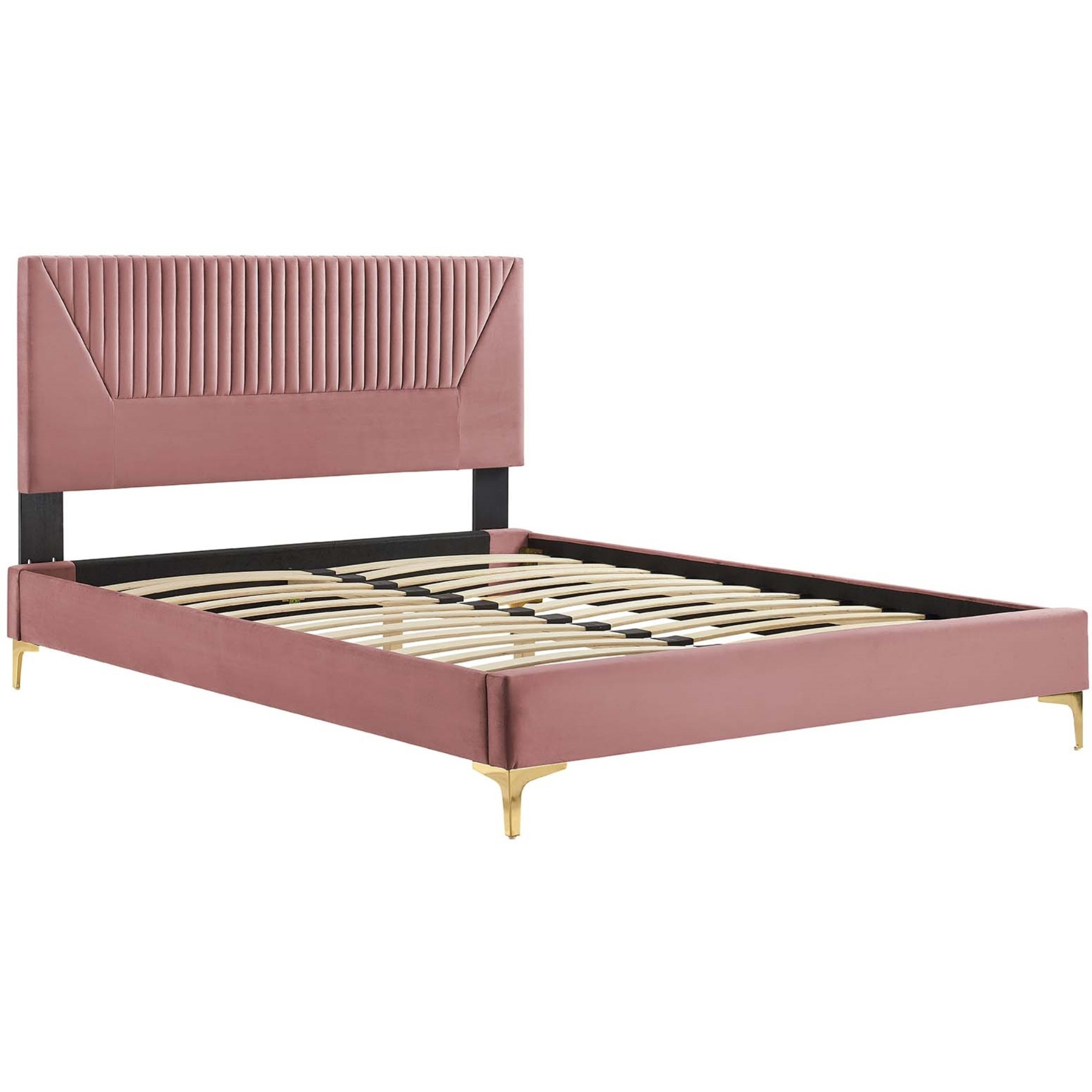 Yasmine Channel Tufted Performance Velvet King Platform Bed