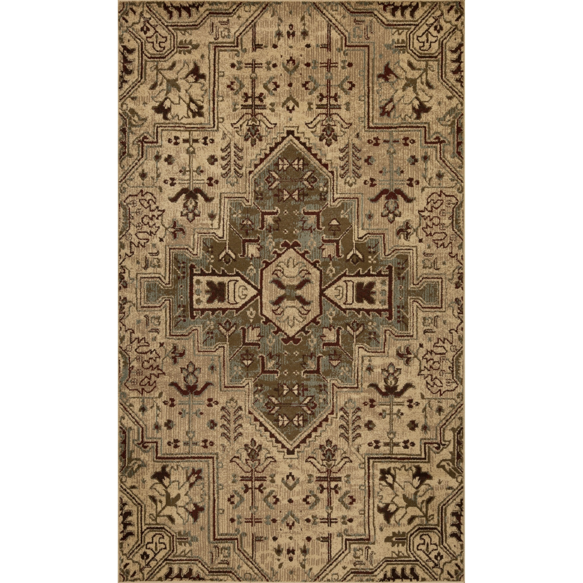Heritage 9374 Ivory/Blue Medallion Area Rug, Size - 3'3" x 4'11"
