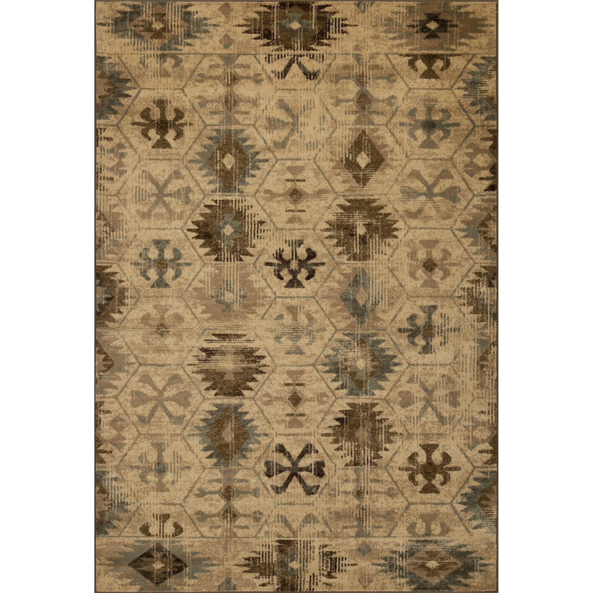 Heritage 9375 Ivory/Blue Southwest Area Rug, Size - 3'3" x 4'11"