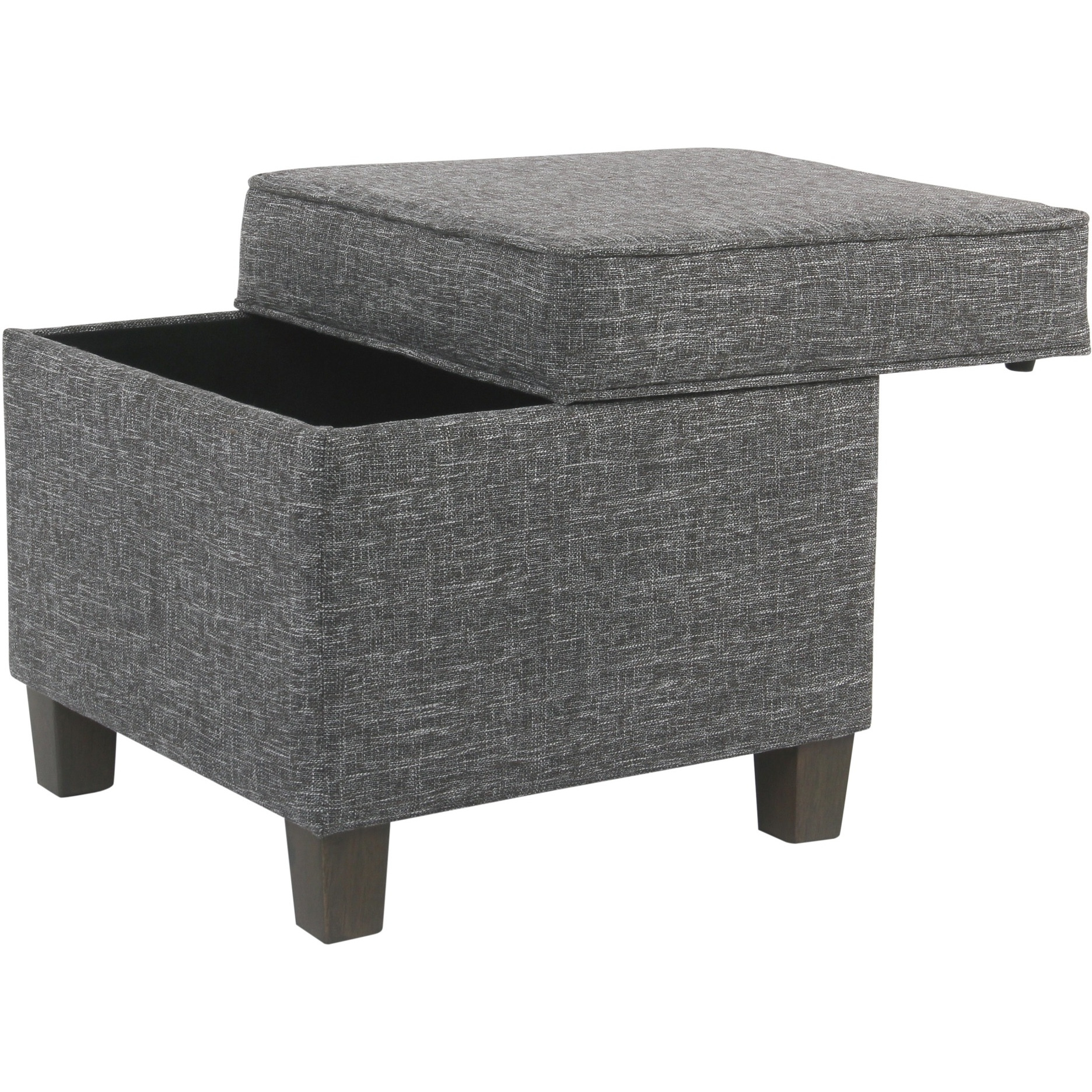 Textured Fabric Upholstered Wooden Ottoman with Lift Off Top, Gray and Brown