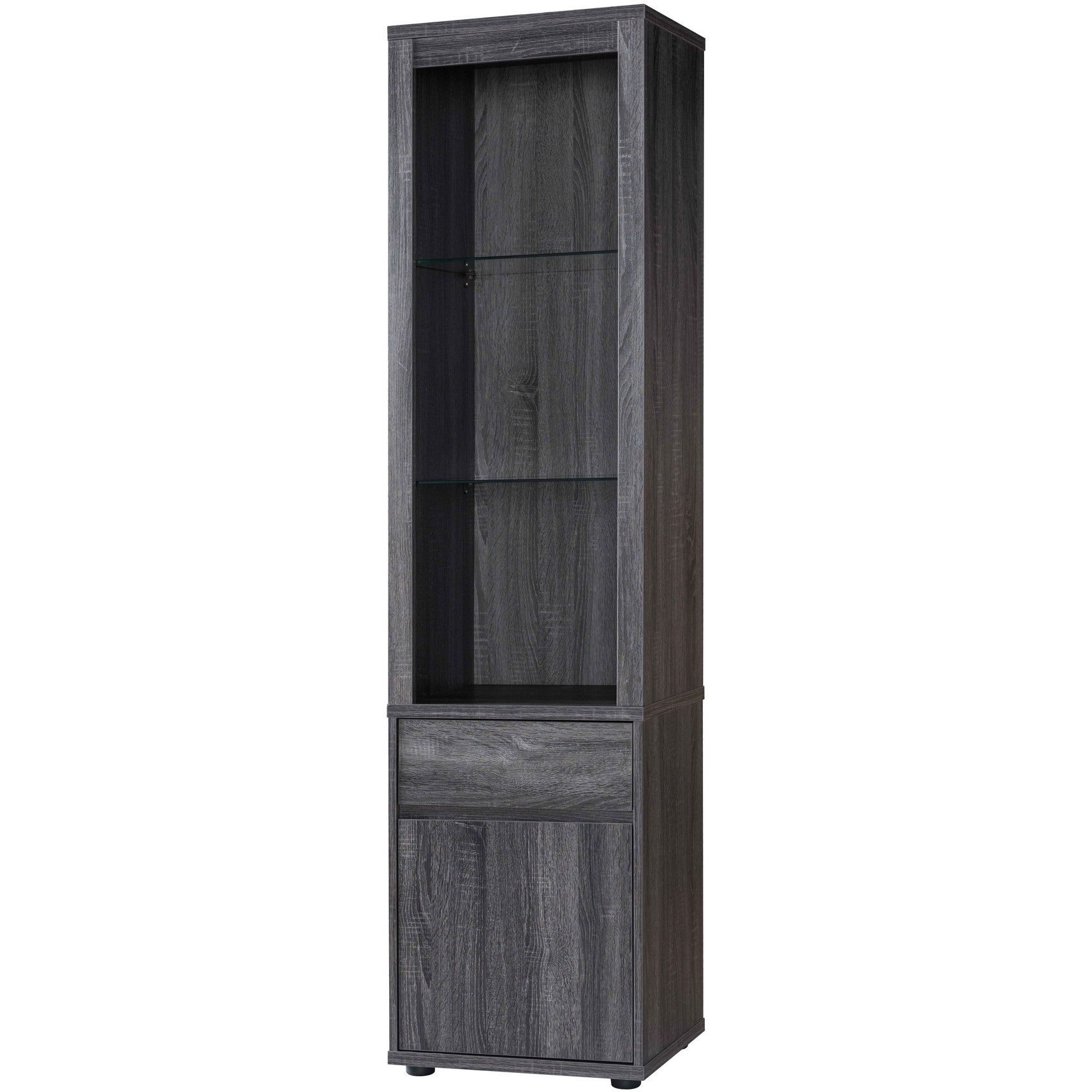 Wooden Curio Cabinet with 2 Glass Shelves and Cabinet, Gray