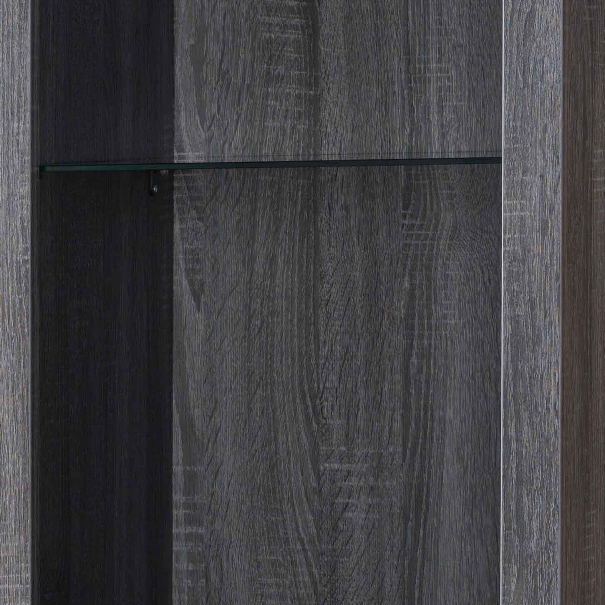 Wooden Curio Cabinet with 2 Glass Shelves and Cabinet, Gray