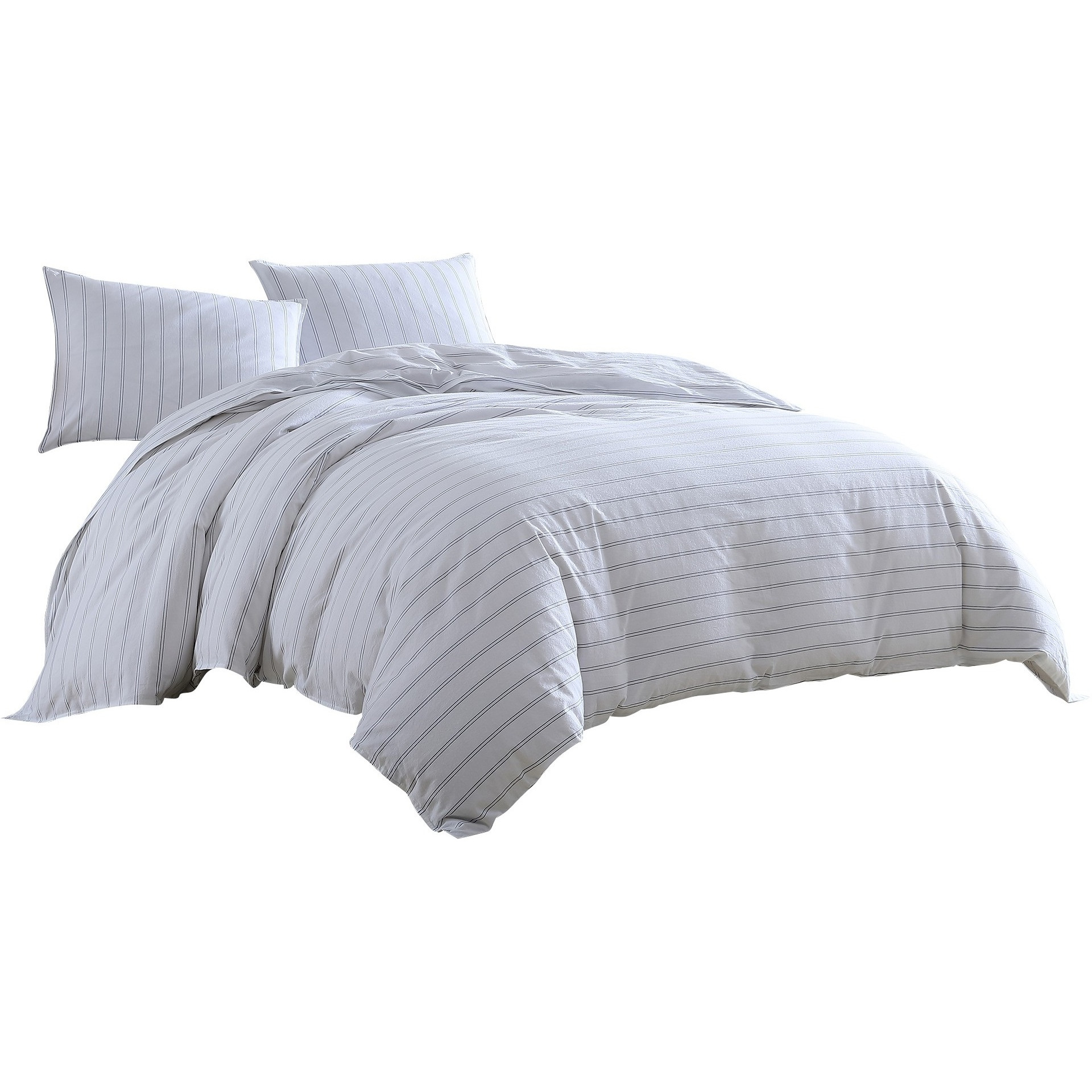 3 Piece King Comforter Set with Pinstripe Pattern, White and Black