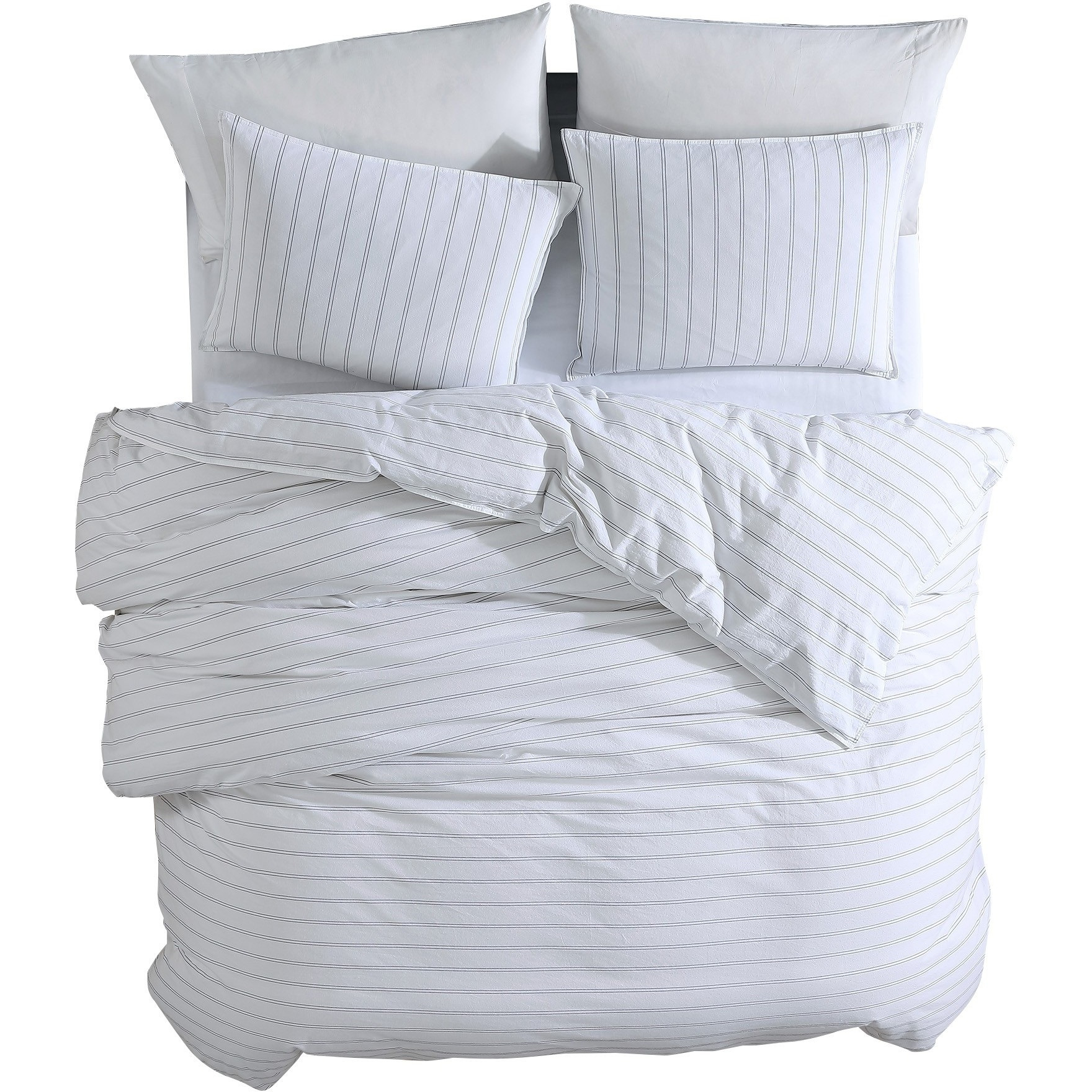 3 Piece King Comforter Set with Pinstripe Pattern, White and Black