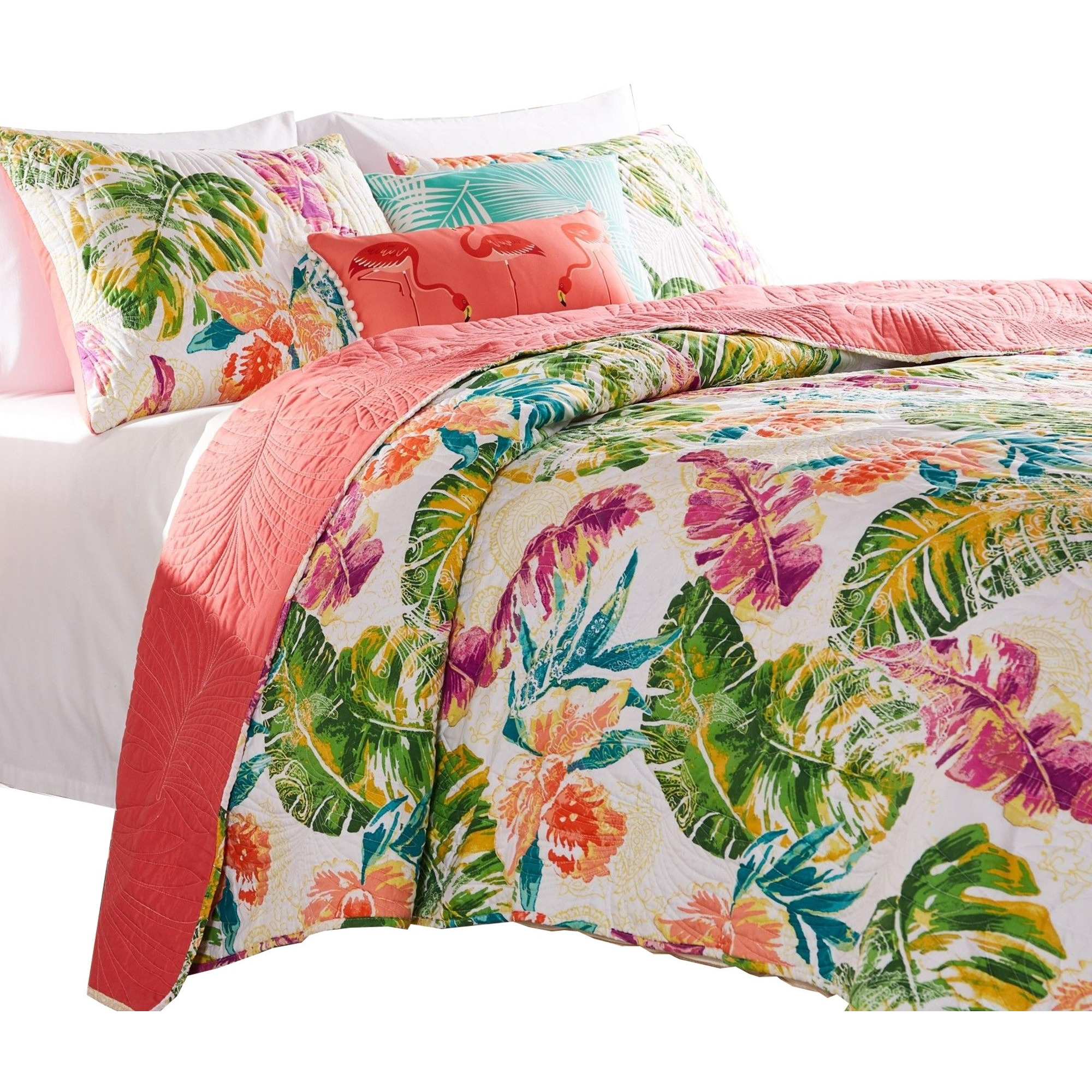 Aulne 3 Piece Full Quilt Set with Leaf Print, Multicolor