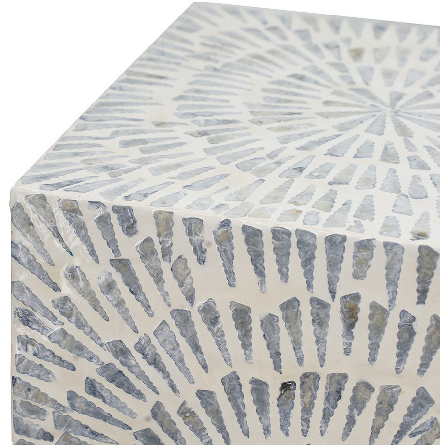 18 Inch Modern Capiz Accent Table Stool, Square, Gray Starburst Pattern