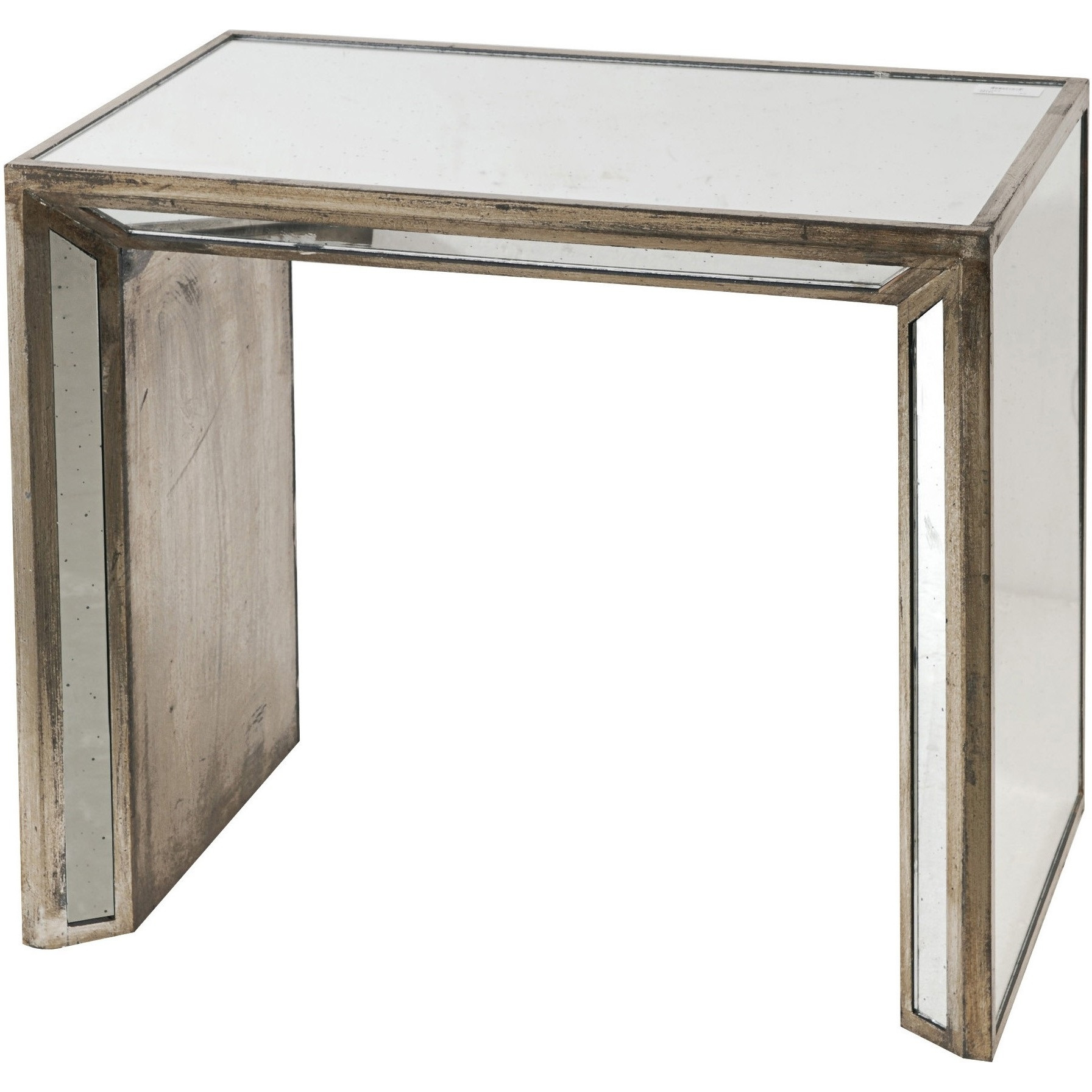 27, 21 Inch Nesting Side Table Set of 2, Mirrored Wood Frame, Silver