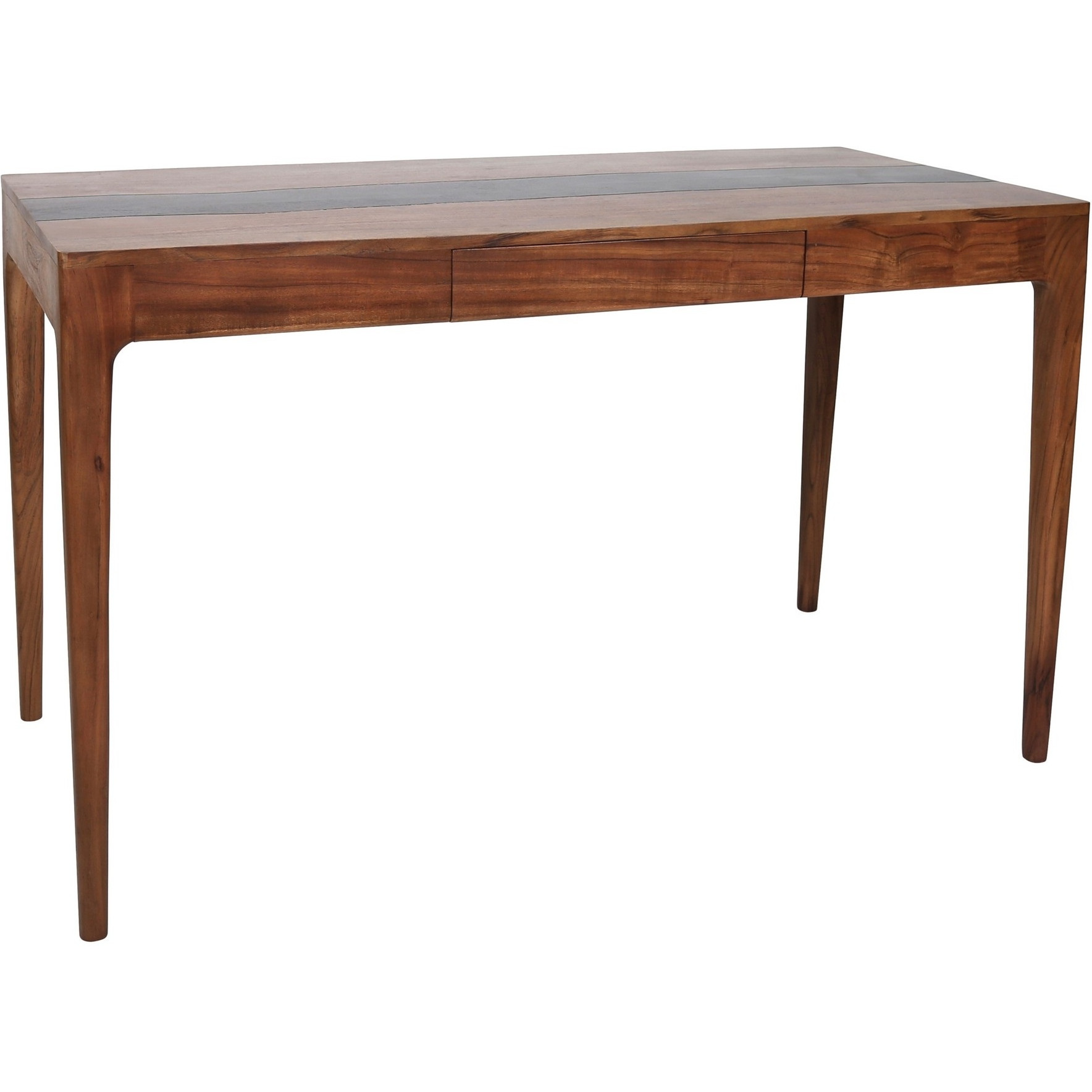 52 Inch Writing Desk, Natural Textured Acacia Wood, Burnished Brown