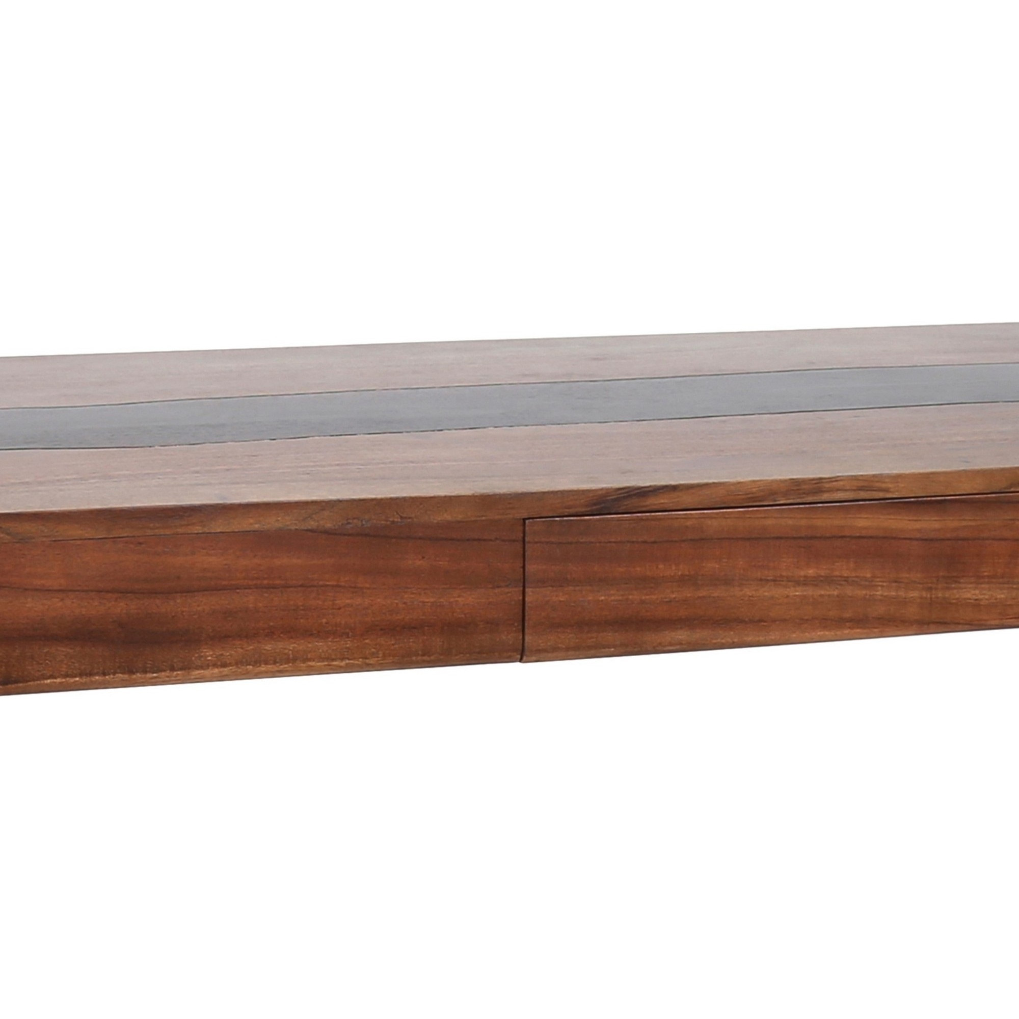 52 Inch Writing Desk, Natural Textured Acacia Wood, Burnished Brown
