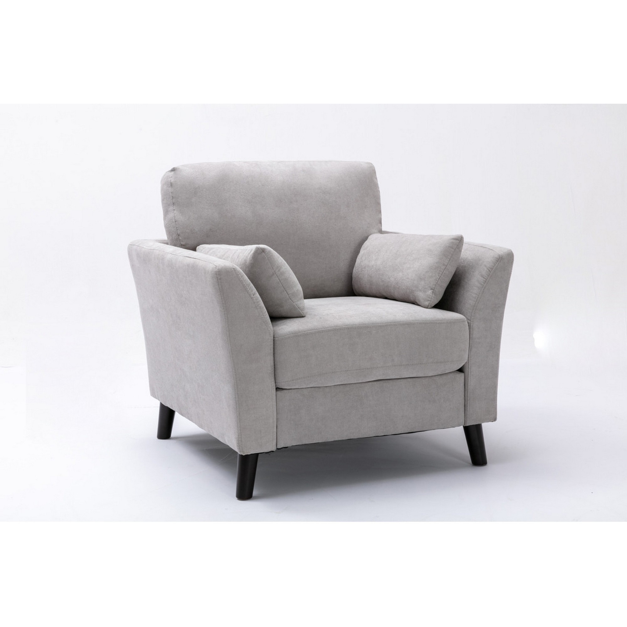 Otto 37 Inch Armchair, Pocket Coil Springs, 2 Throw Pillows, Gray Velvet