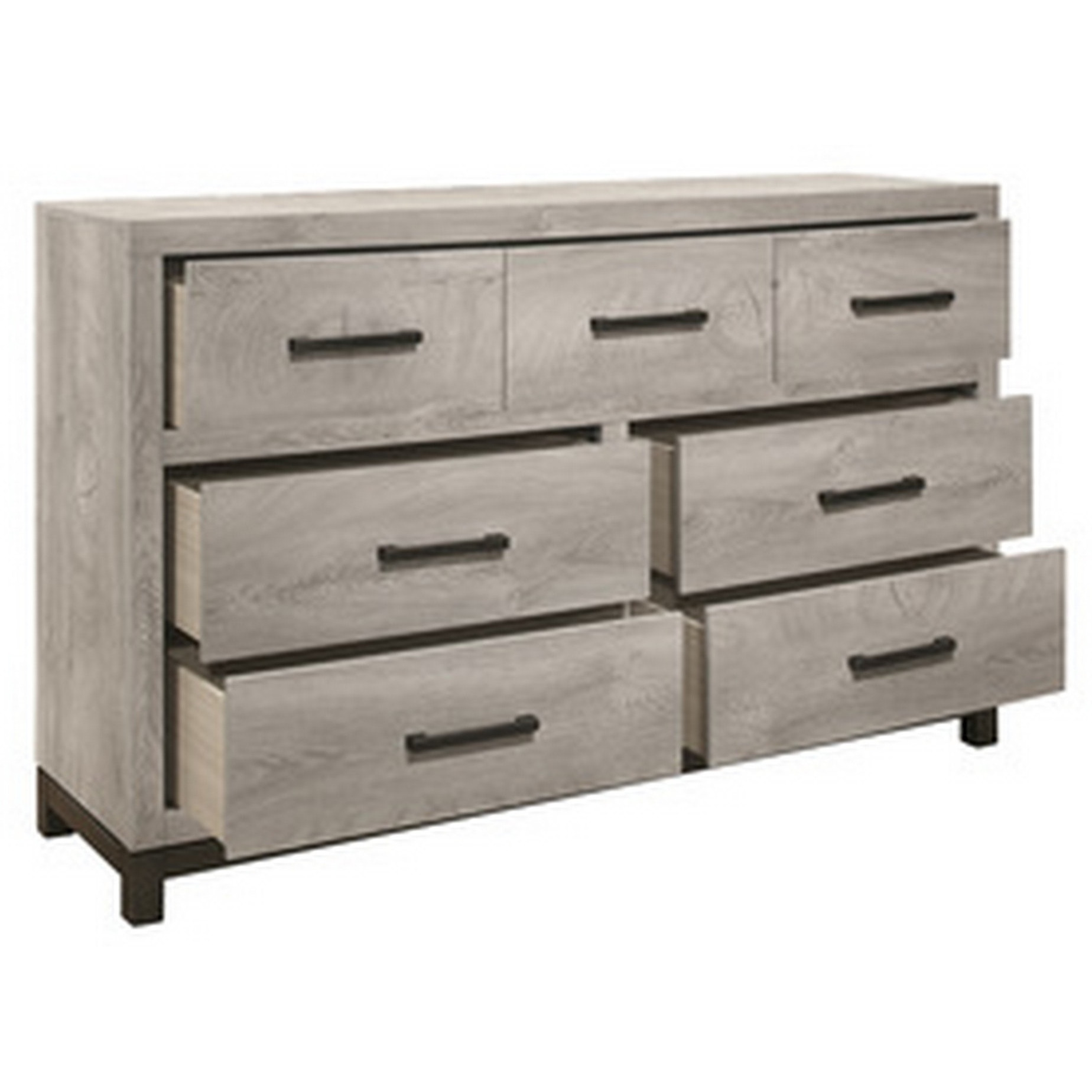 Deena 59 Inch 7 Drawer Wide Dresser, Metal Handles, Two Toned, Light Gray