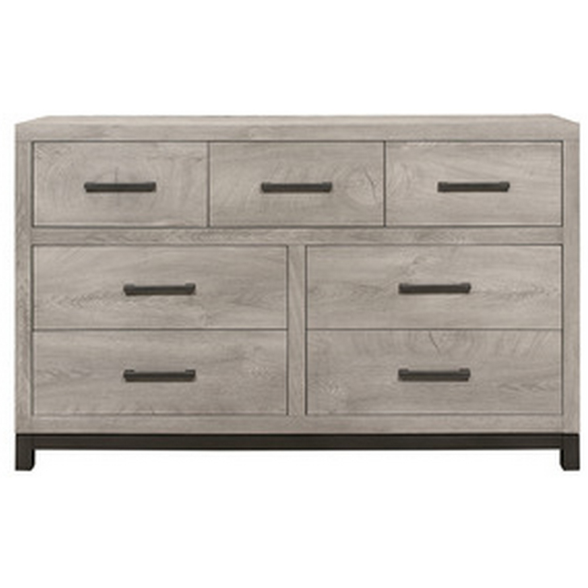 Deena 59 Inch 7 Drawer Wide Dresser, Metal Handles, Two Toned, Light Gray