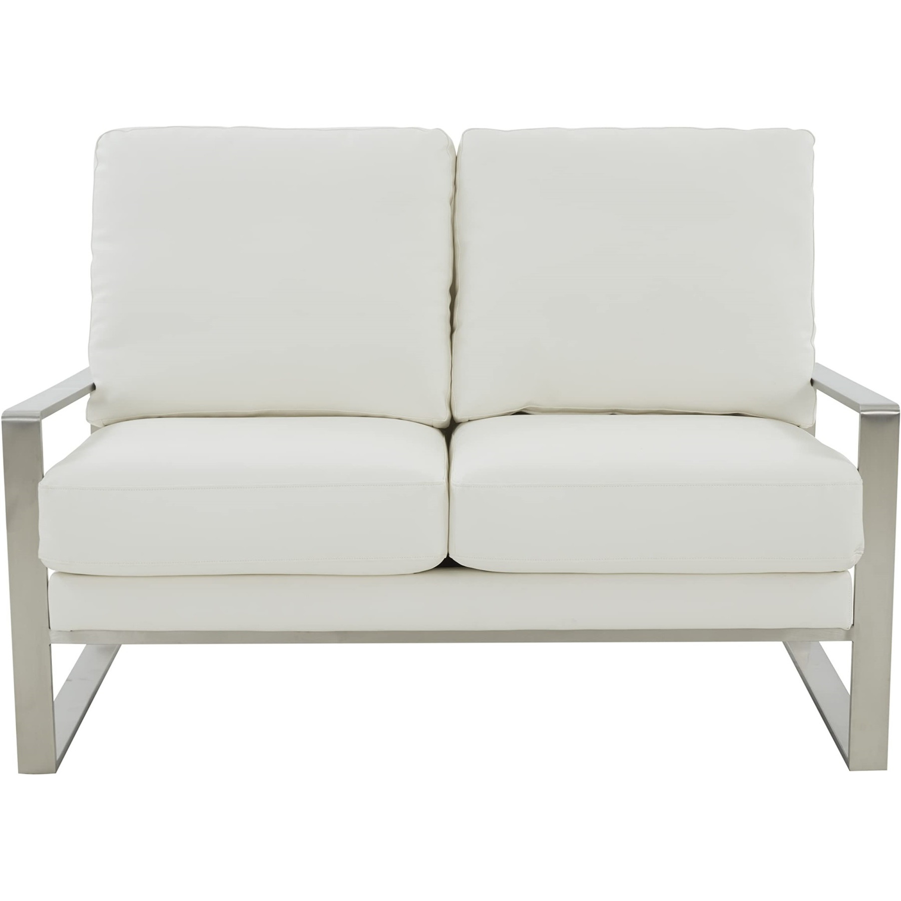 Leisuremod Jefferson Contemporary Modern Faux Leather Loveseat With Silver Frame