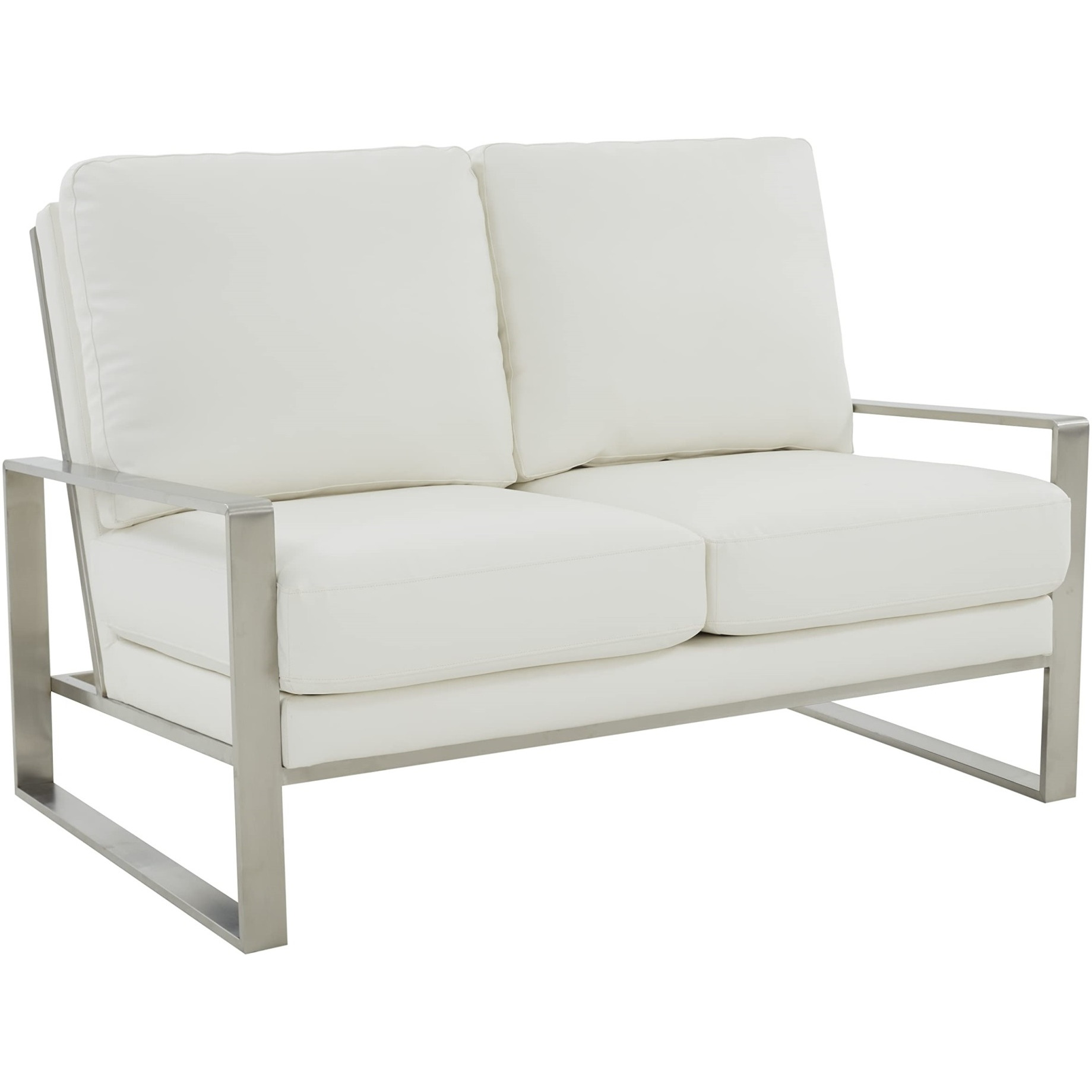 Leisuremod Jefferson Contemporary Modern Faux Leather Loveseat With Silver Frame
