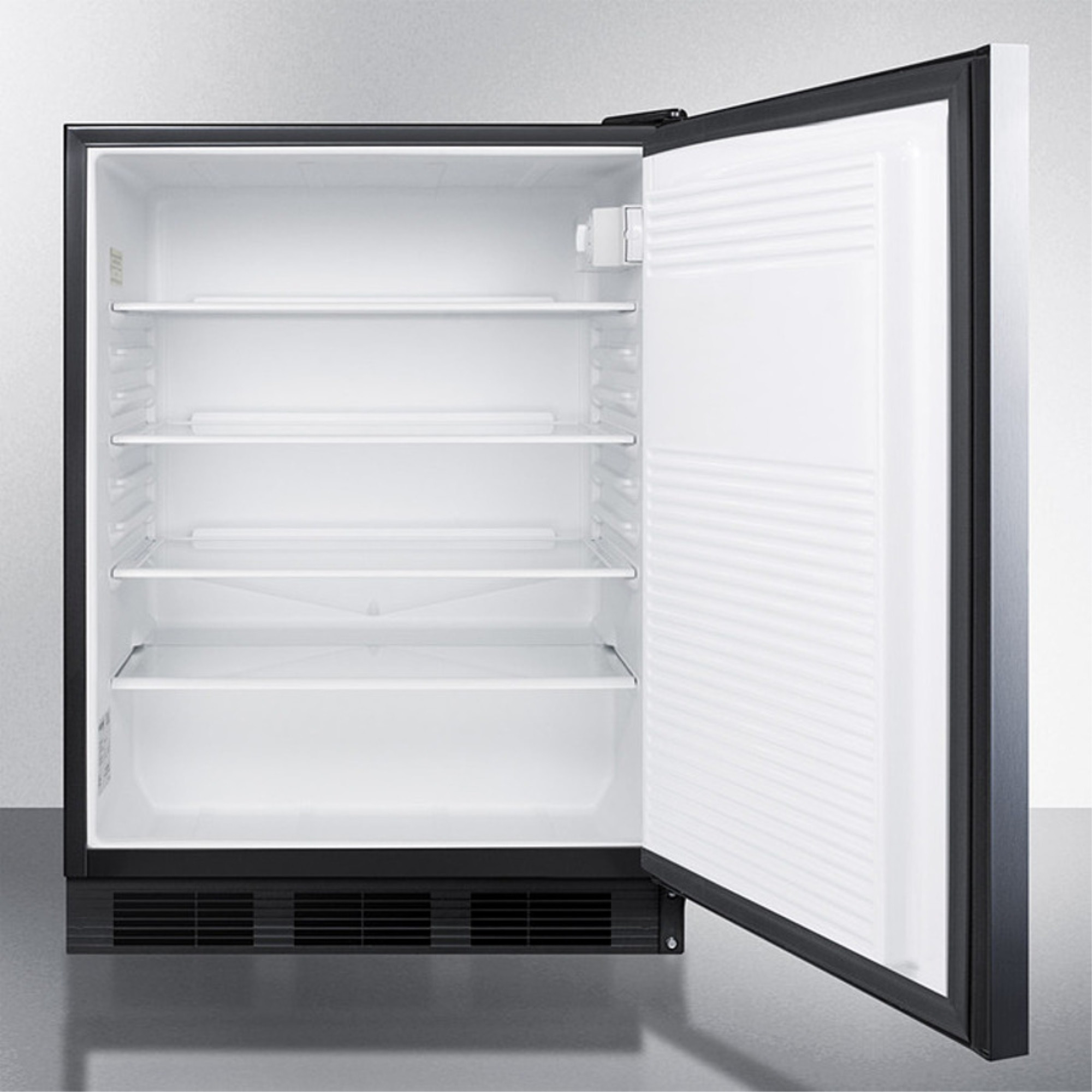 ADA compliant all-refrigerator for freestanding general purpose use, auto defrost w/SS door, horizontal handle, and black cabinet