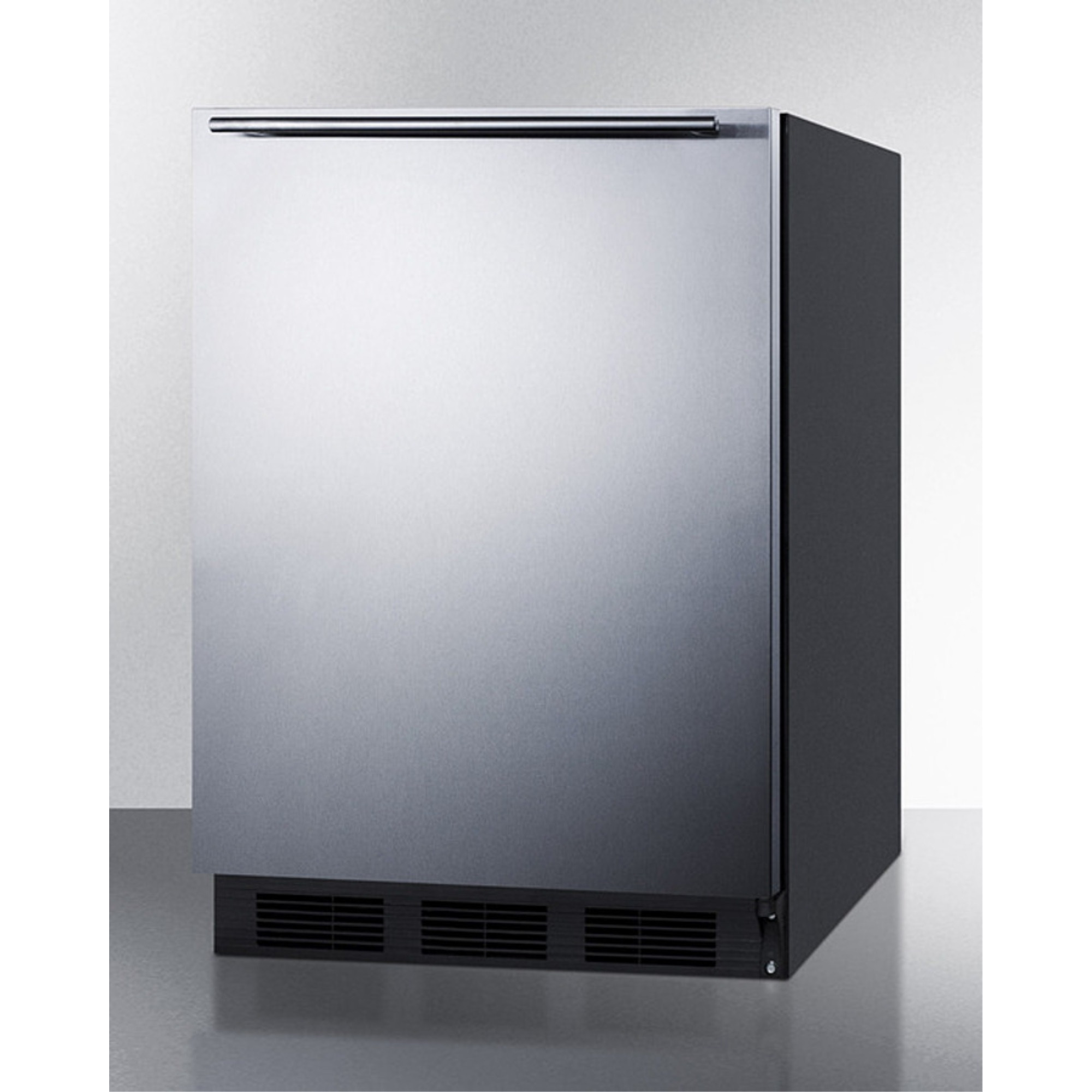 ADA compliant all-refrigerator for freestanding general purpose use, auto defrost w/SS door, horizontal handle, and black cabinet