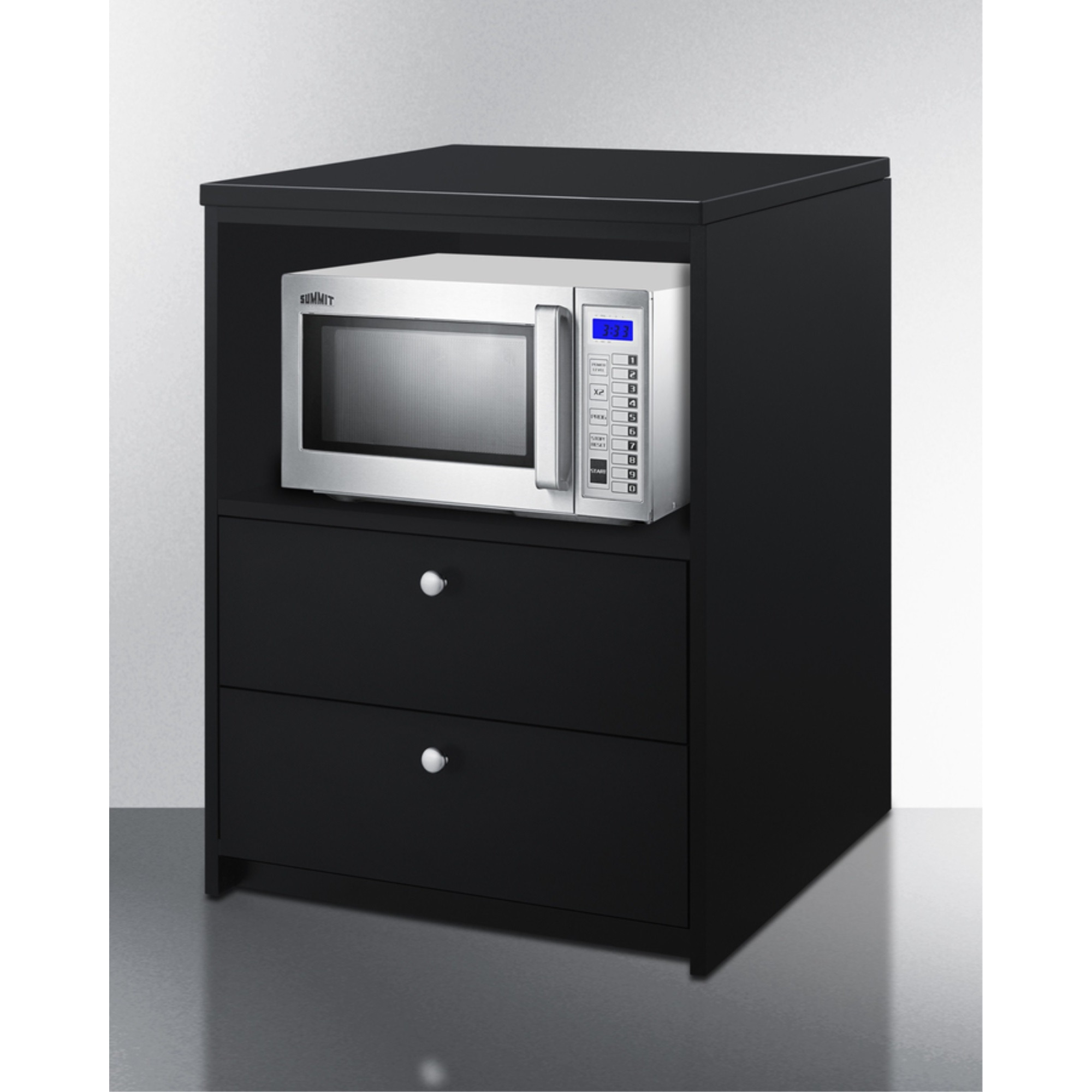 Storage cabinet with space for microwave, ships fully assembled