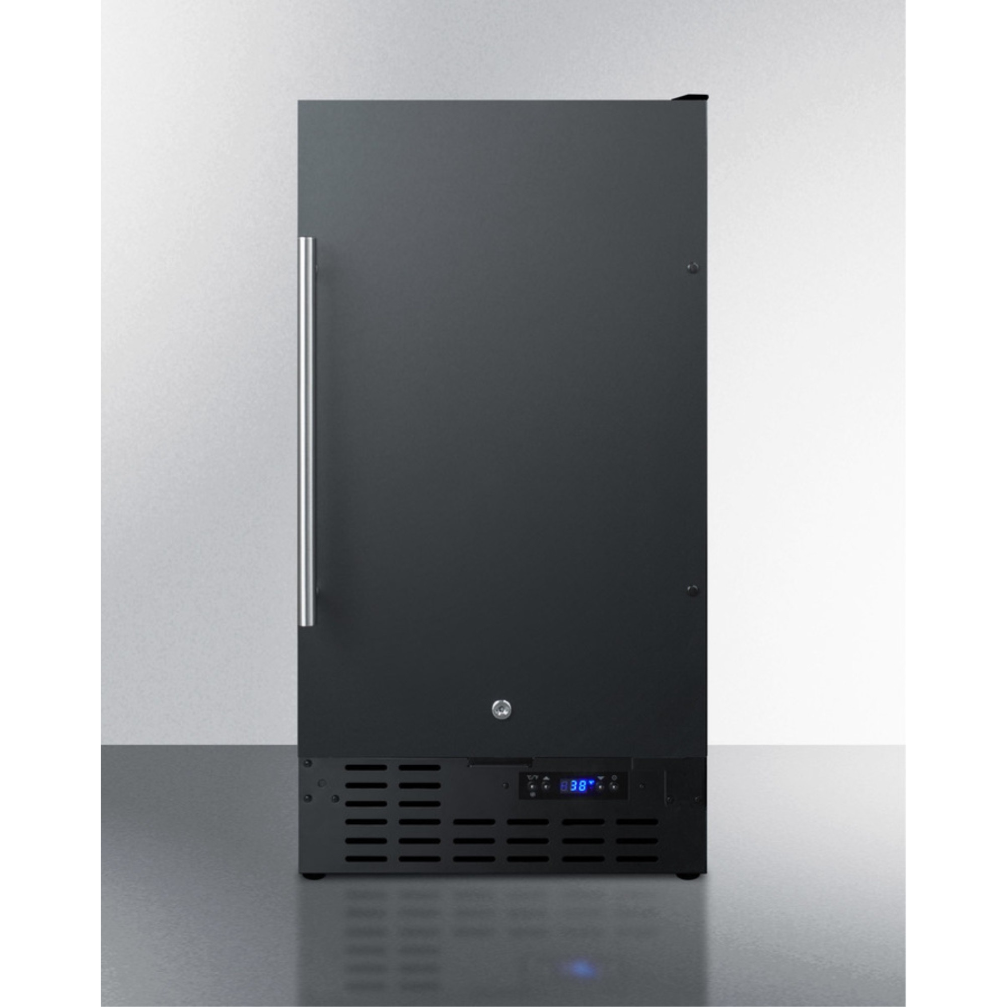 18" wide ADA compliant built-in undercounter all-refrigerator in black with digital thermostat and front lock