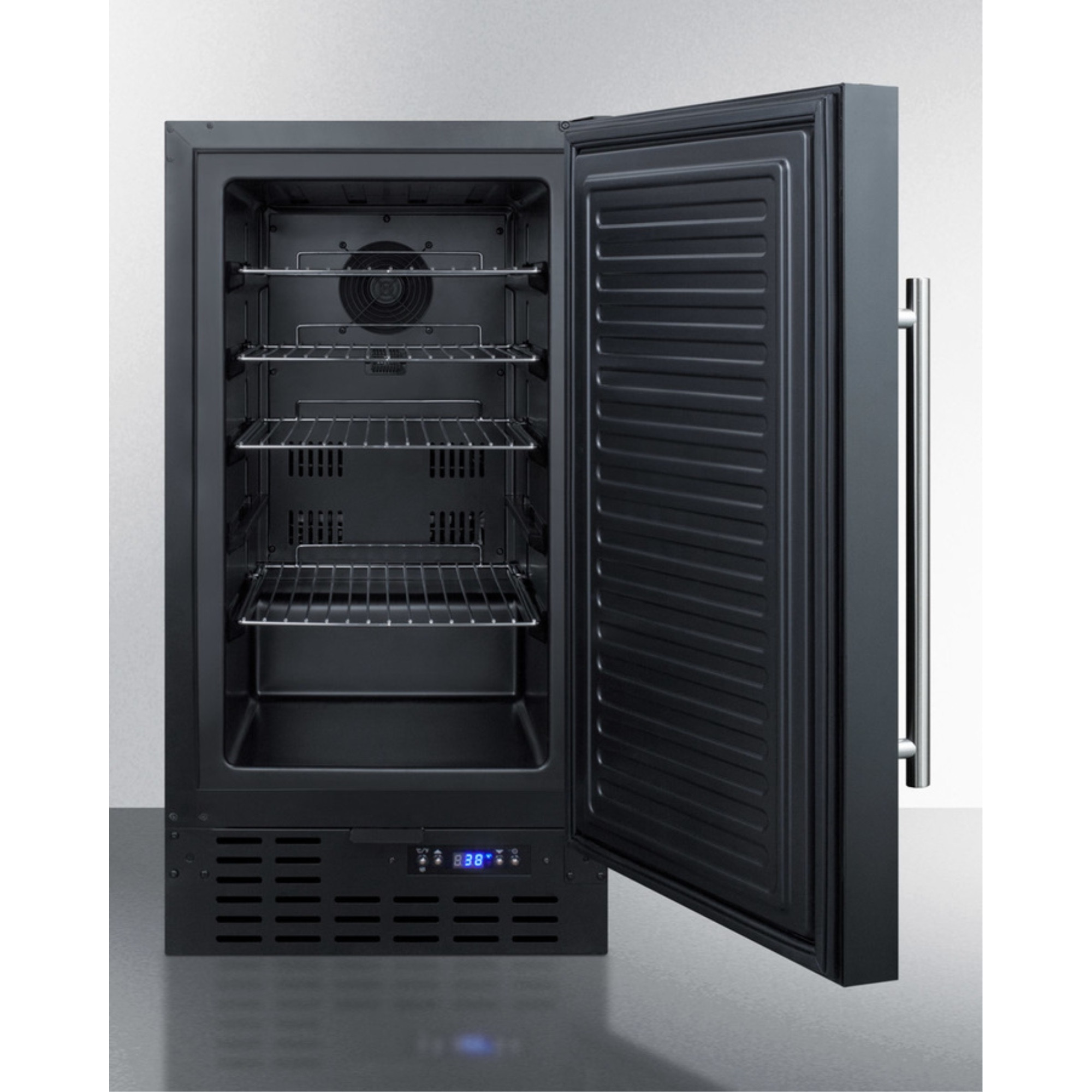 18" wide ADA compliant built-in undercounter all-refrigerator in black with digital thermostat and front lock