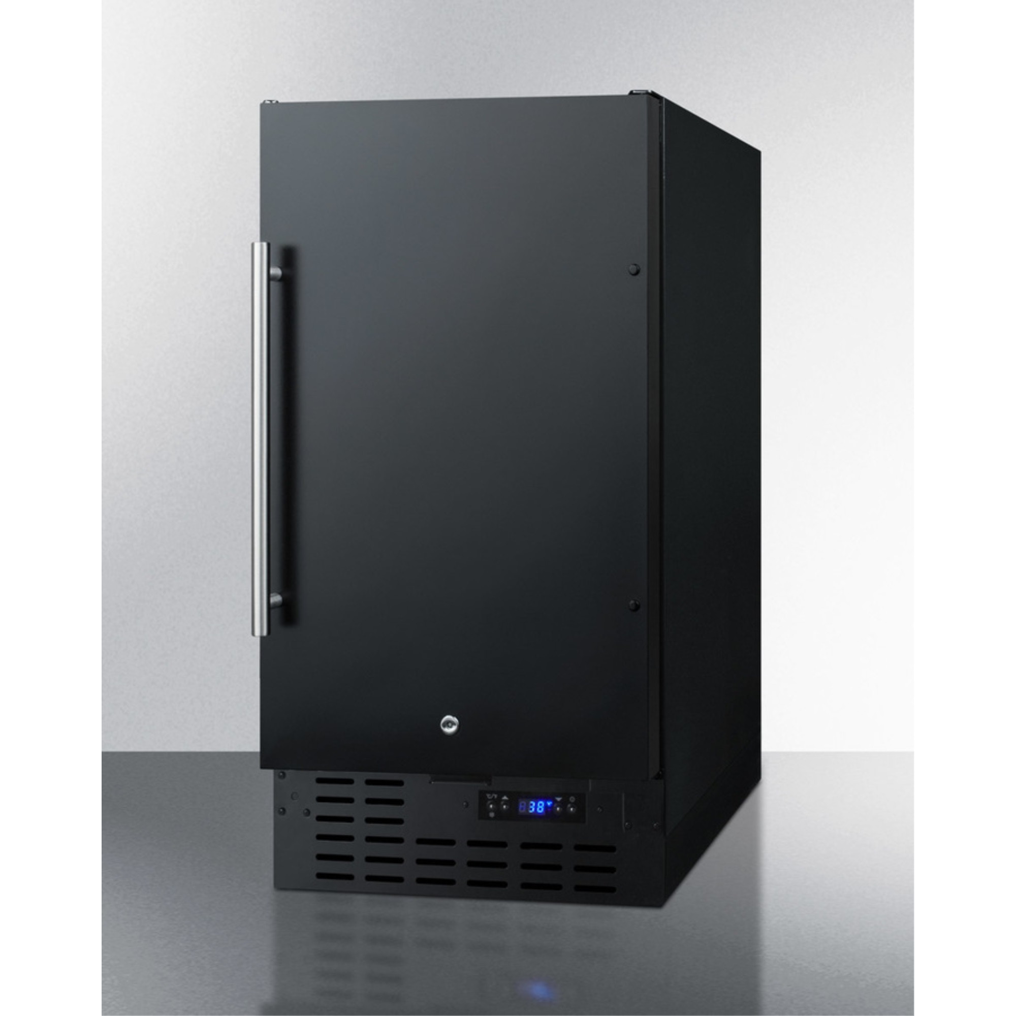 18" wide ADA compliant built-in undercounter all-refrigerator in black with digital thermostat and front lock