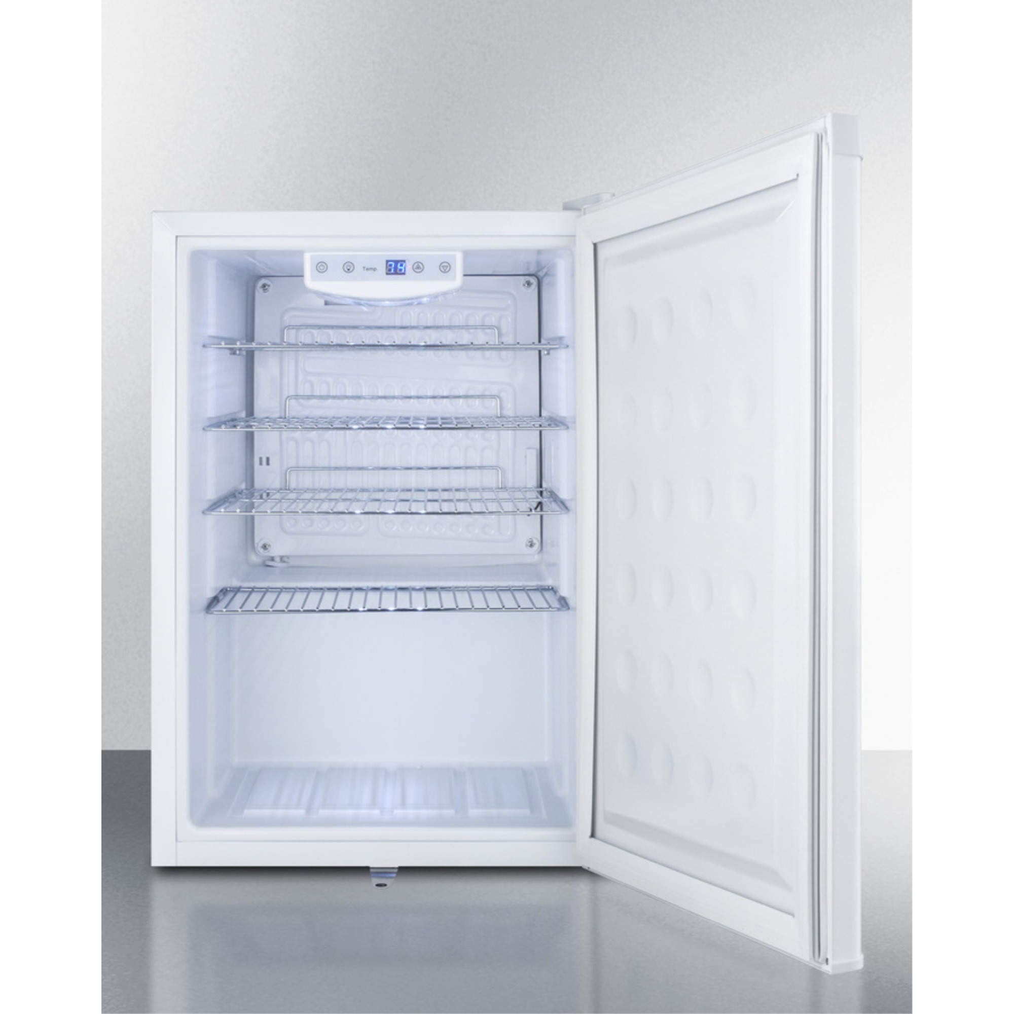 Commercially approved countertop all-refrigerator in white with digital thermostat
