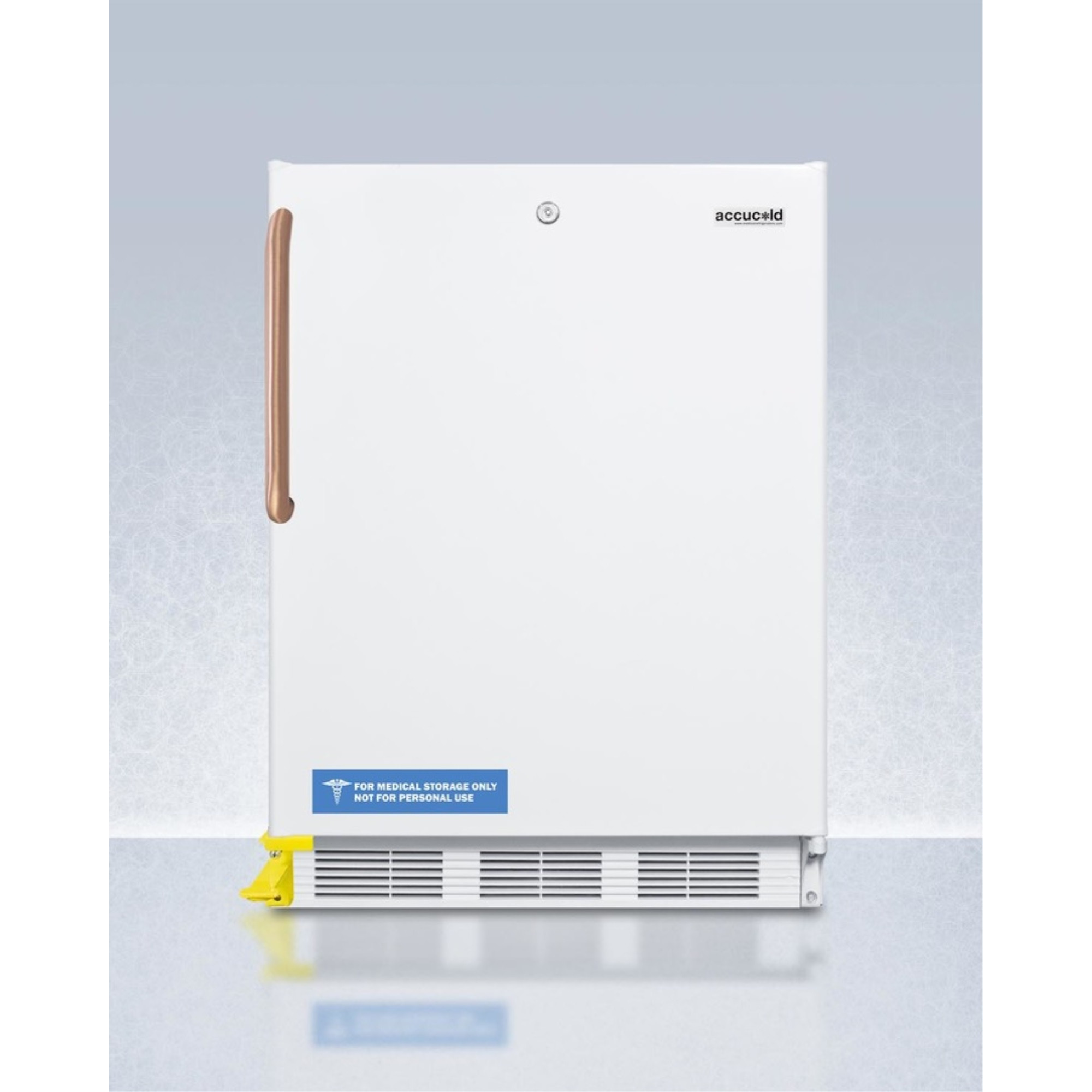 ADA compliant built-in undercounter all-refrigerator with copper handle and step-to-open door pedal