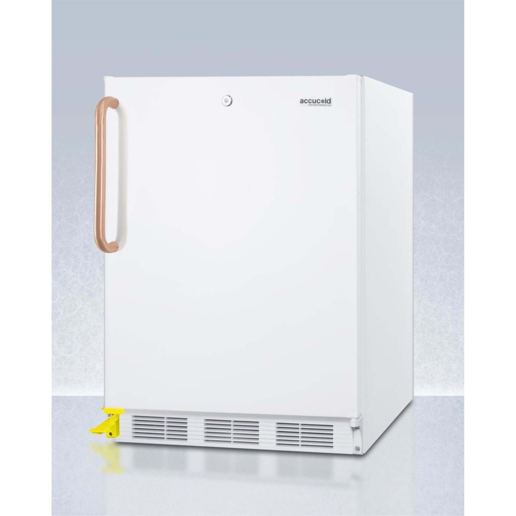 ADA compliant built-in undercounter all-refrigerator with copper handle and step-to-open door pedal