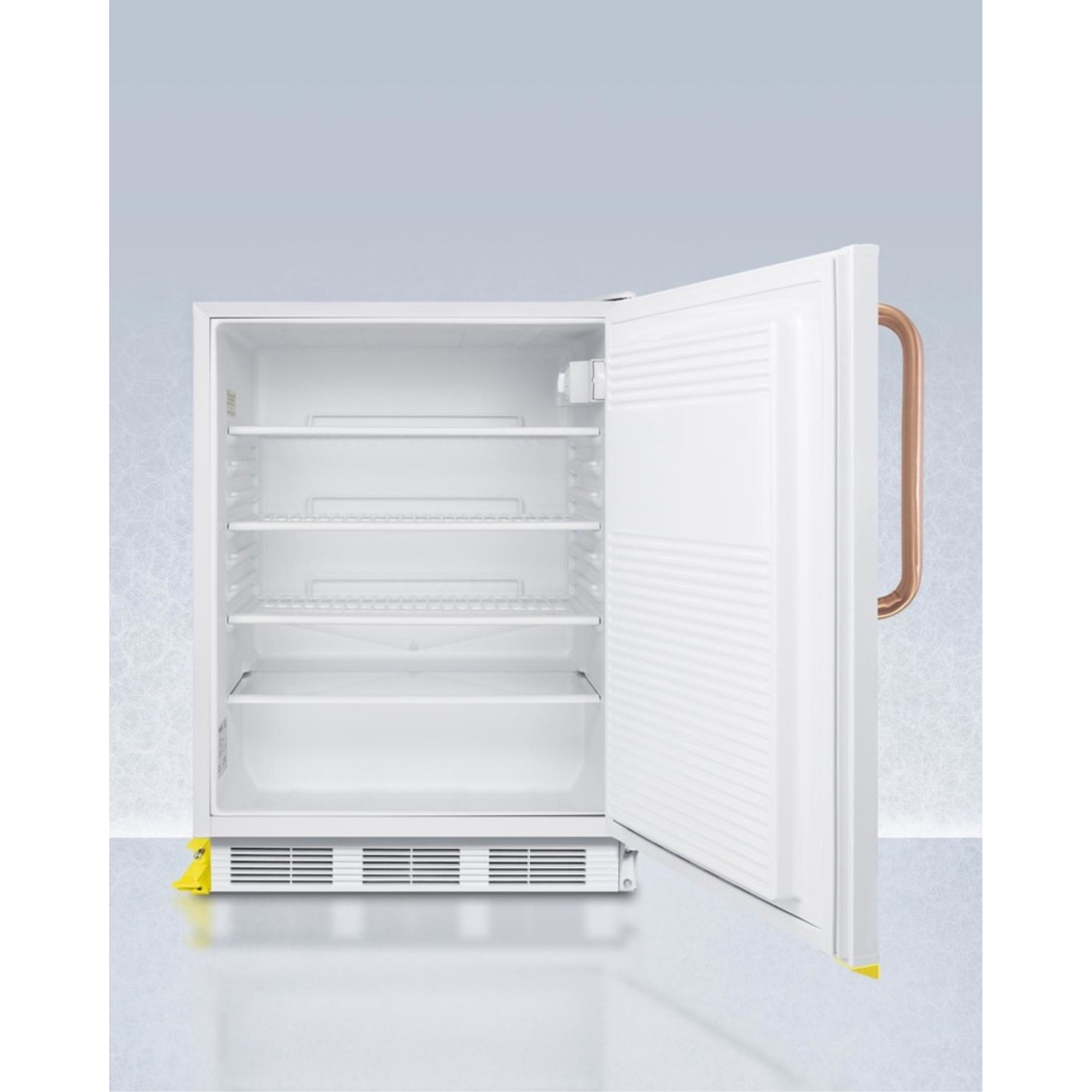 ADA compliant built-in undercounter all-refrigerator with copper handle and step-to-open door pedal