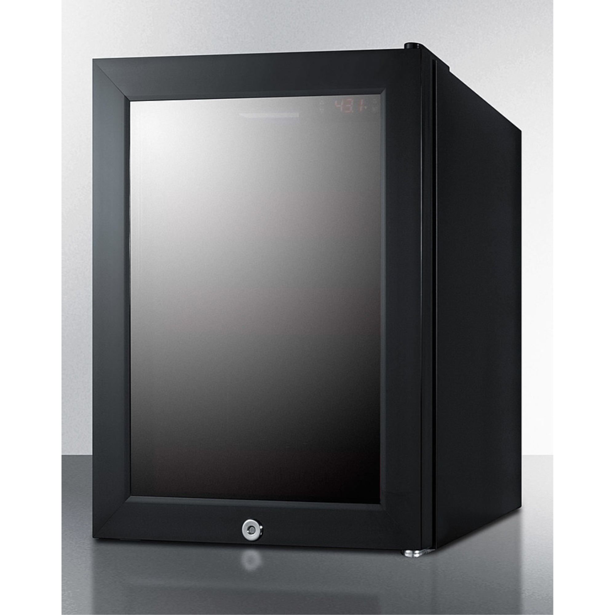 BeautiFridge cosmetics refrigerator with ruby shelving and tinted glass door