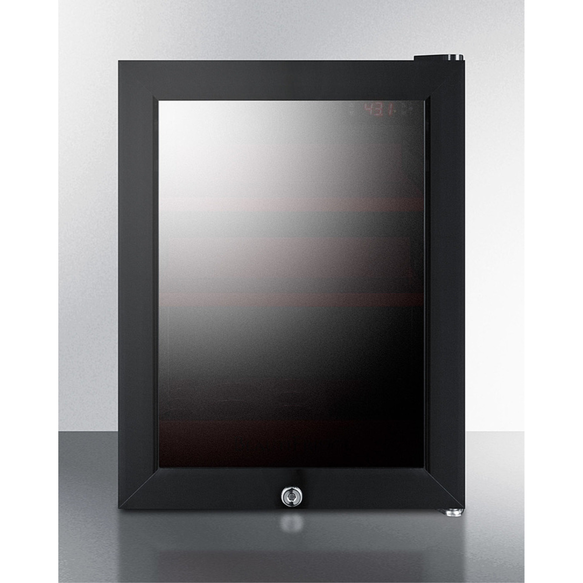 BeautiFridge cosmetics refrigerator with ruby shelving and tinted glass door