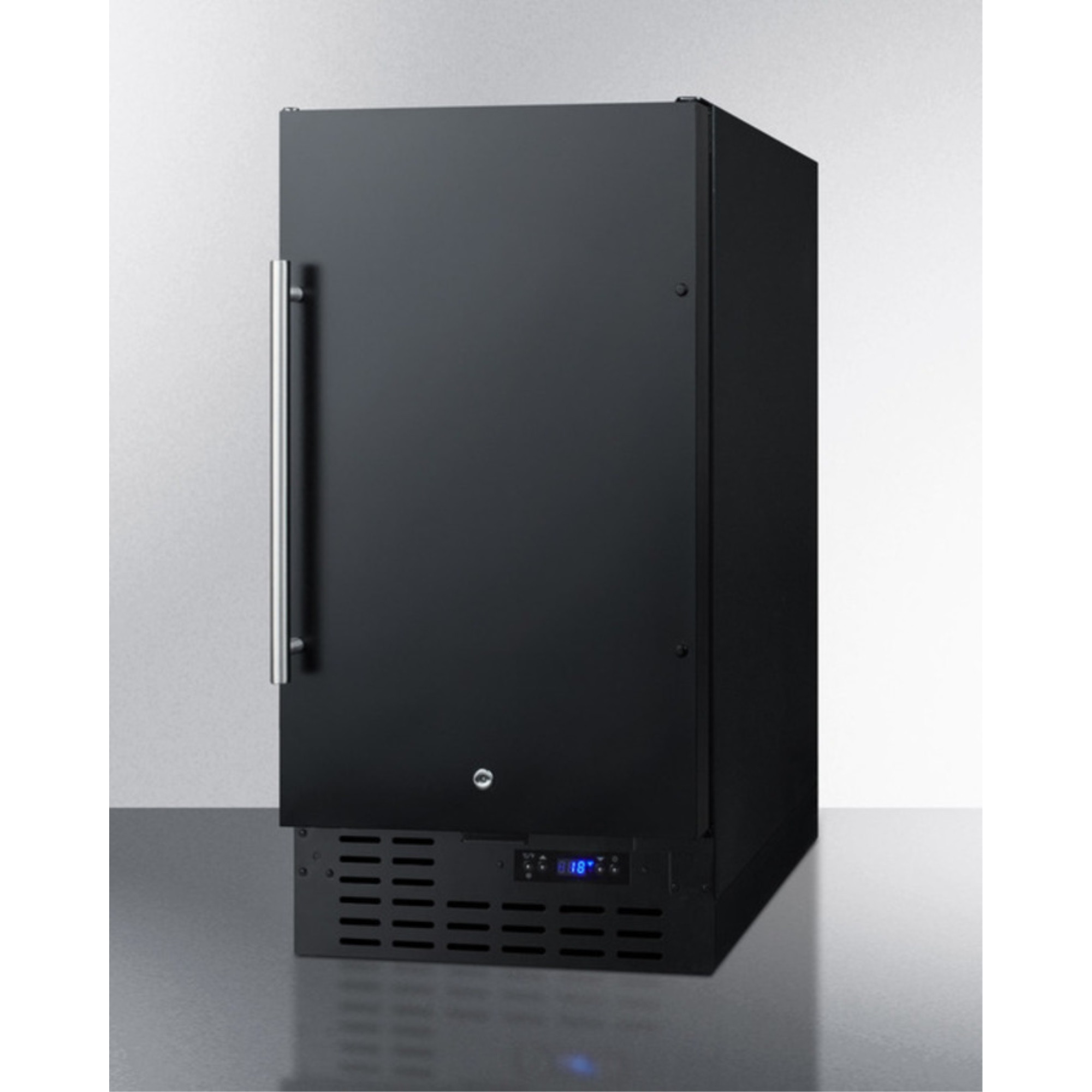 ADA compliant 18" wide frost-free freezer in black for built-in or freestanding use, with lock and digital thermostat
