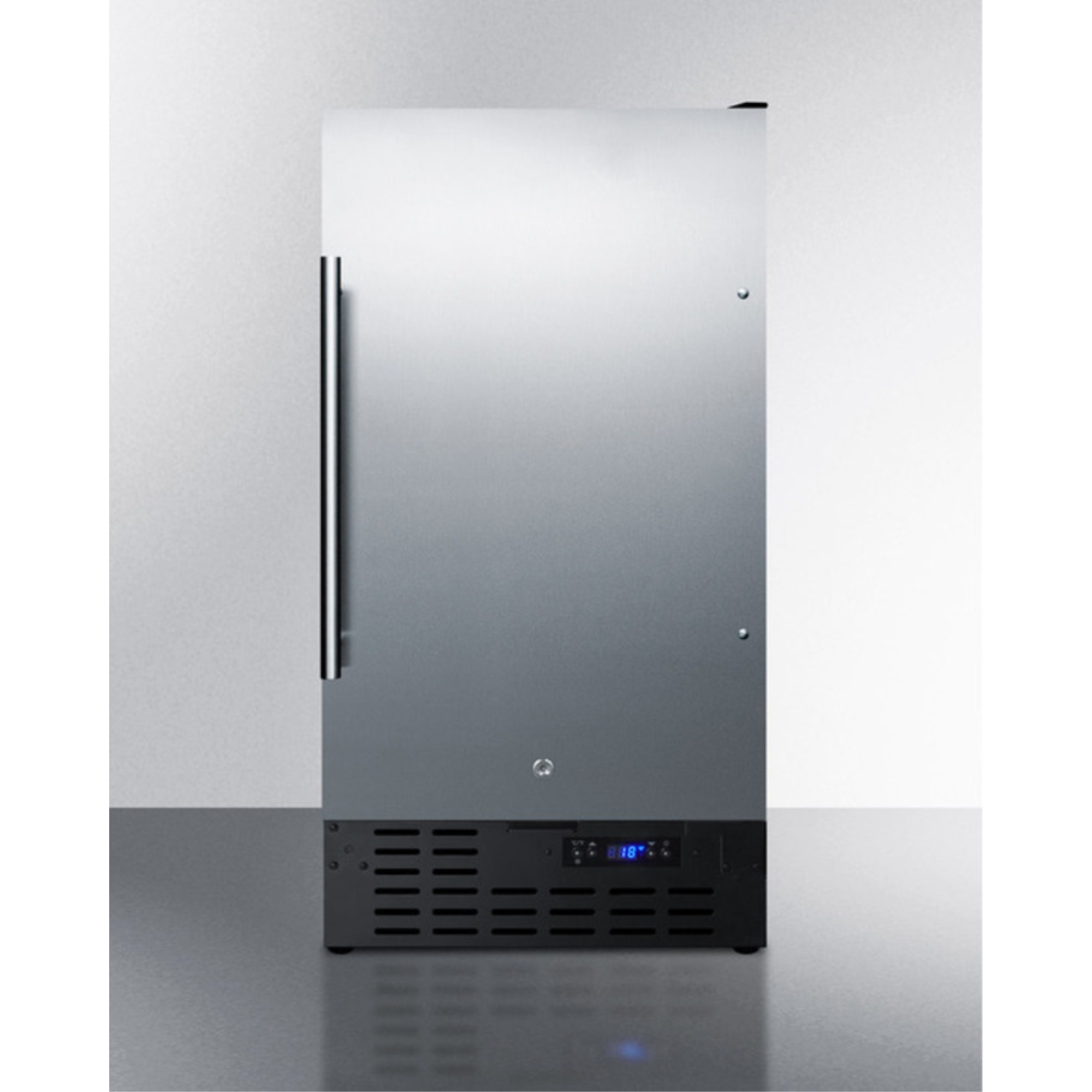 ADA compliant 18" wide frost-free freezer built-in or freestanding use, with SS door, black cabinet, lock, and digital thermostat