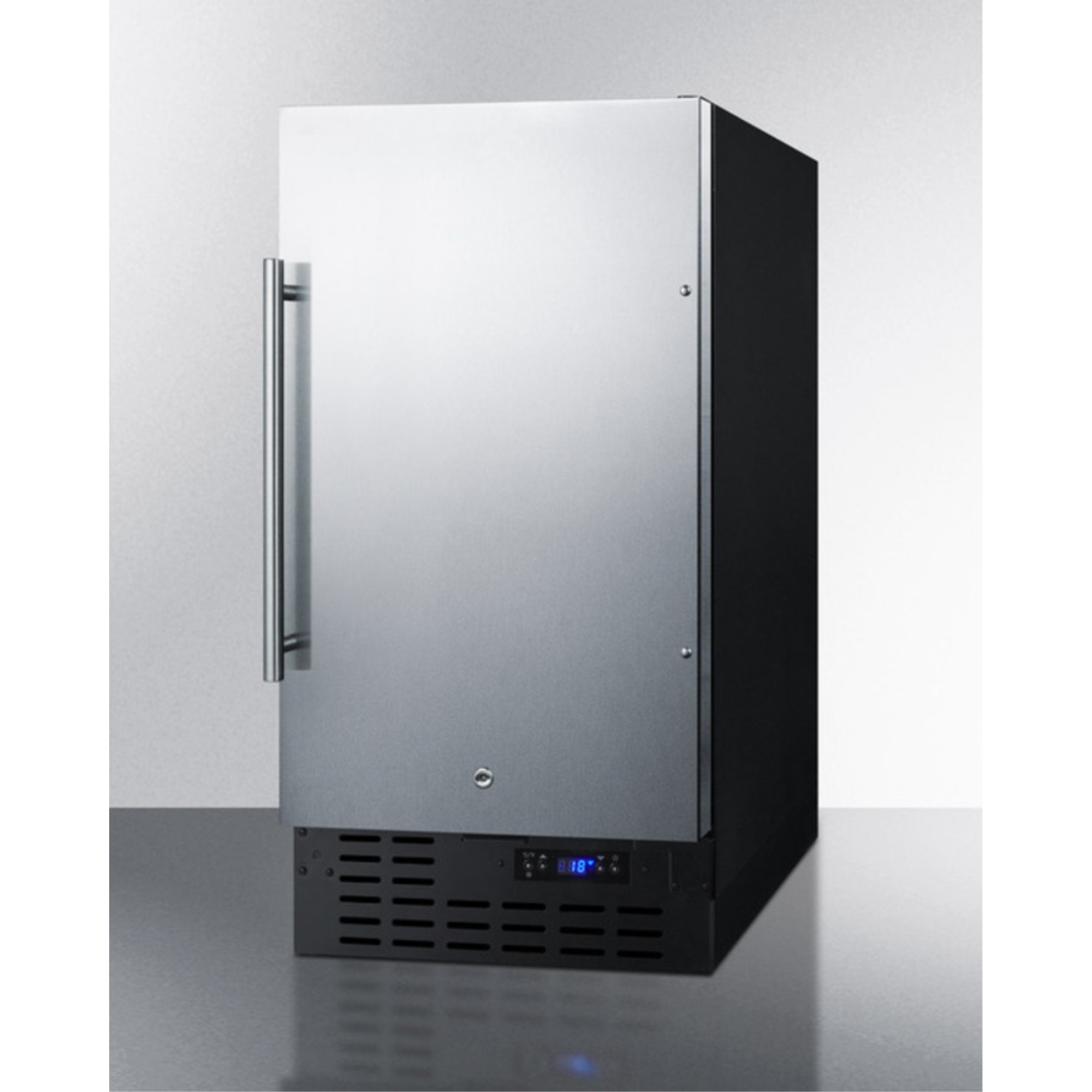 ADA compliant 18" wide frost-free freezer built-in or freestanding use, with SS door, black cabinet, lock, and digital thermostat