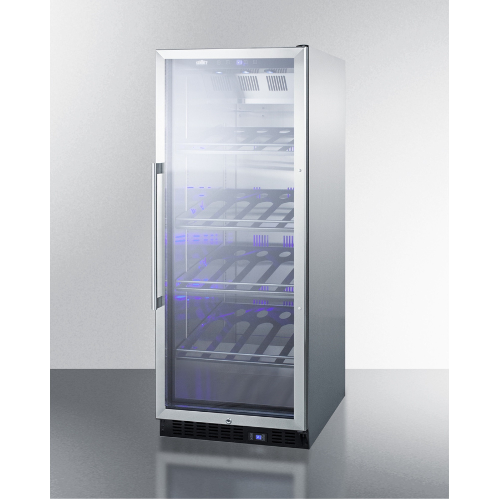 Commercially listed champagne cellar with self-closing door and complete stainless steel exterior