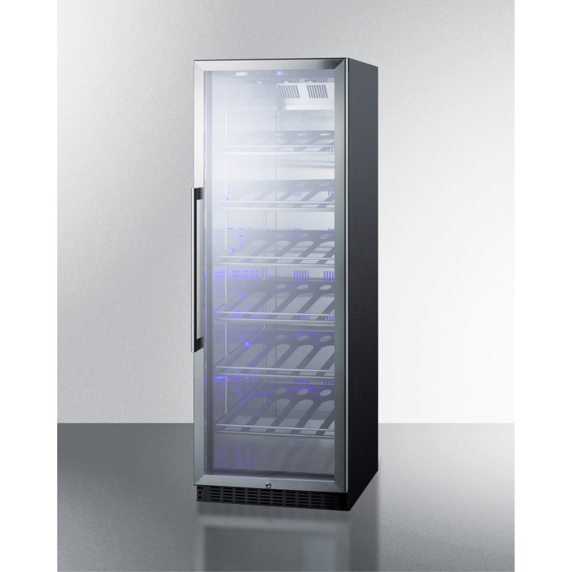 Commercial full-size wine cellar with champagne style shelving
